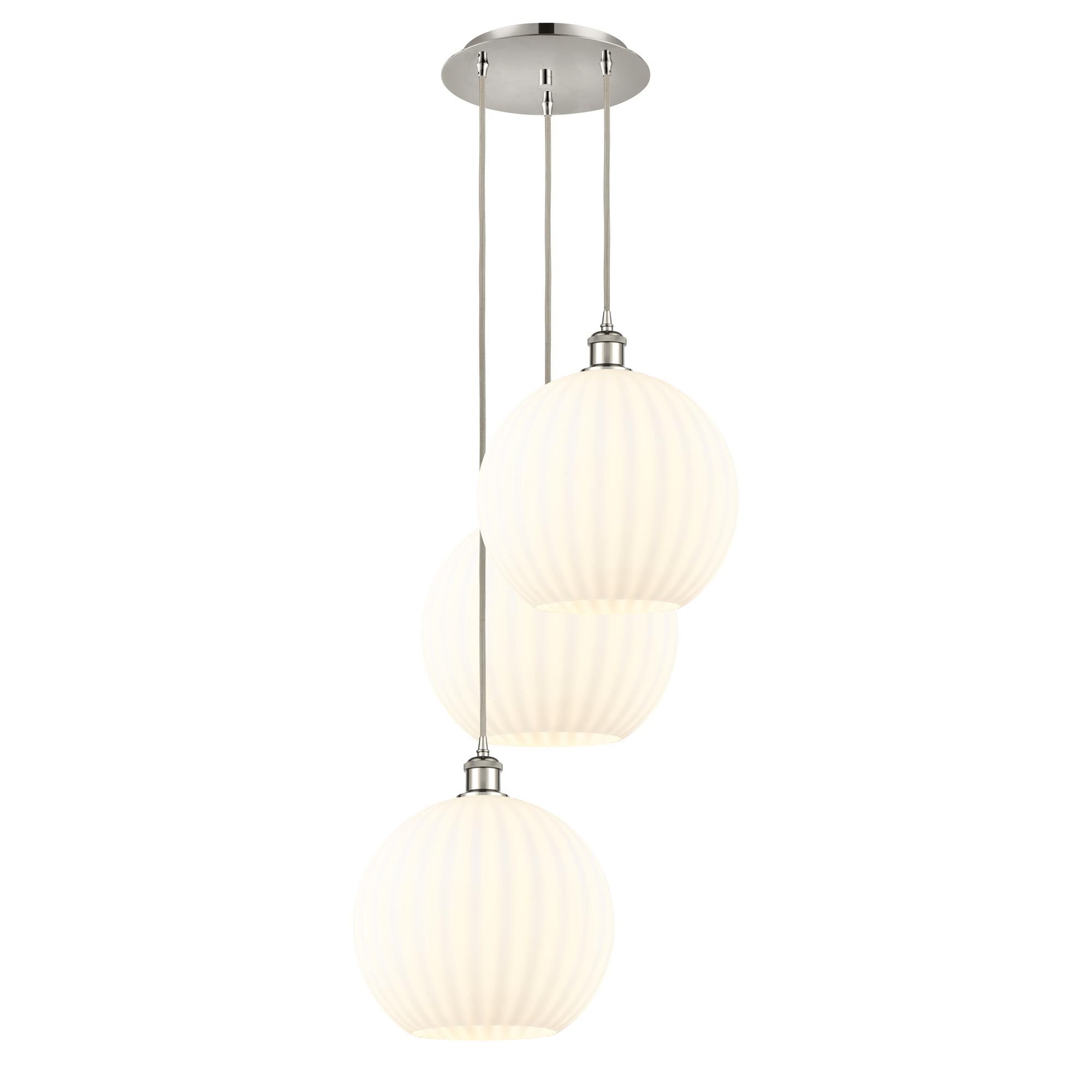 Shown in Polished Nickel finish and White Venetian glass