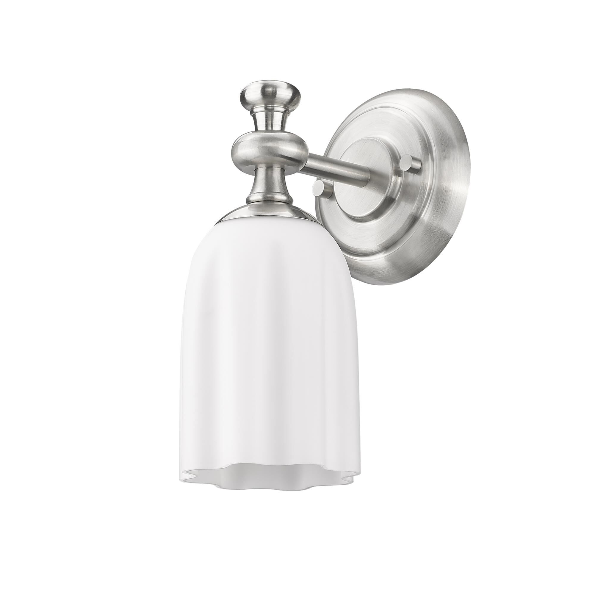 Shown in Brushed Nickel finish and Opal Etched glass and Opal Etched shade