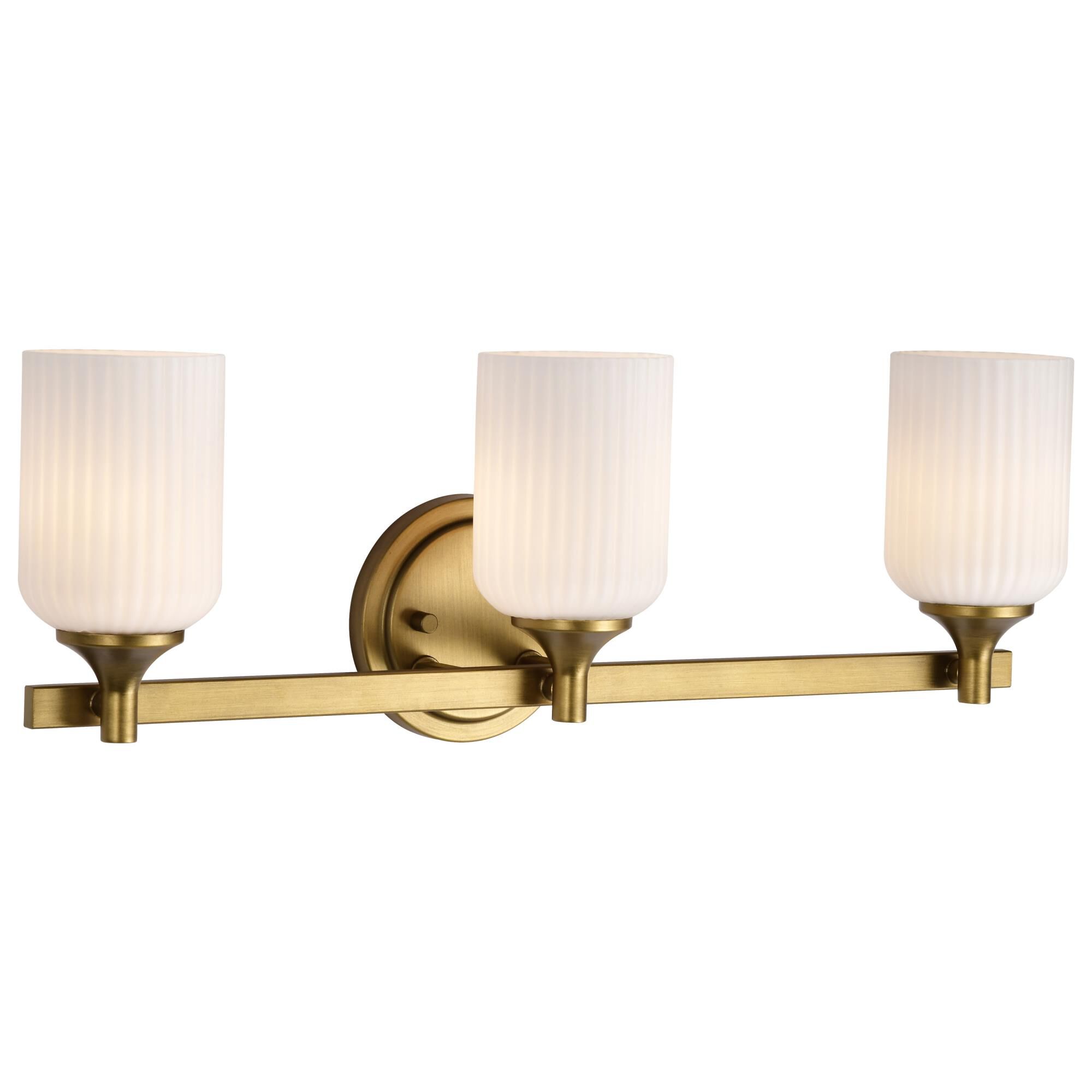 Shown in Natural Brass finish and Frosted Ribbed glass