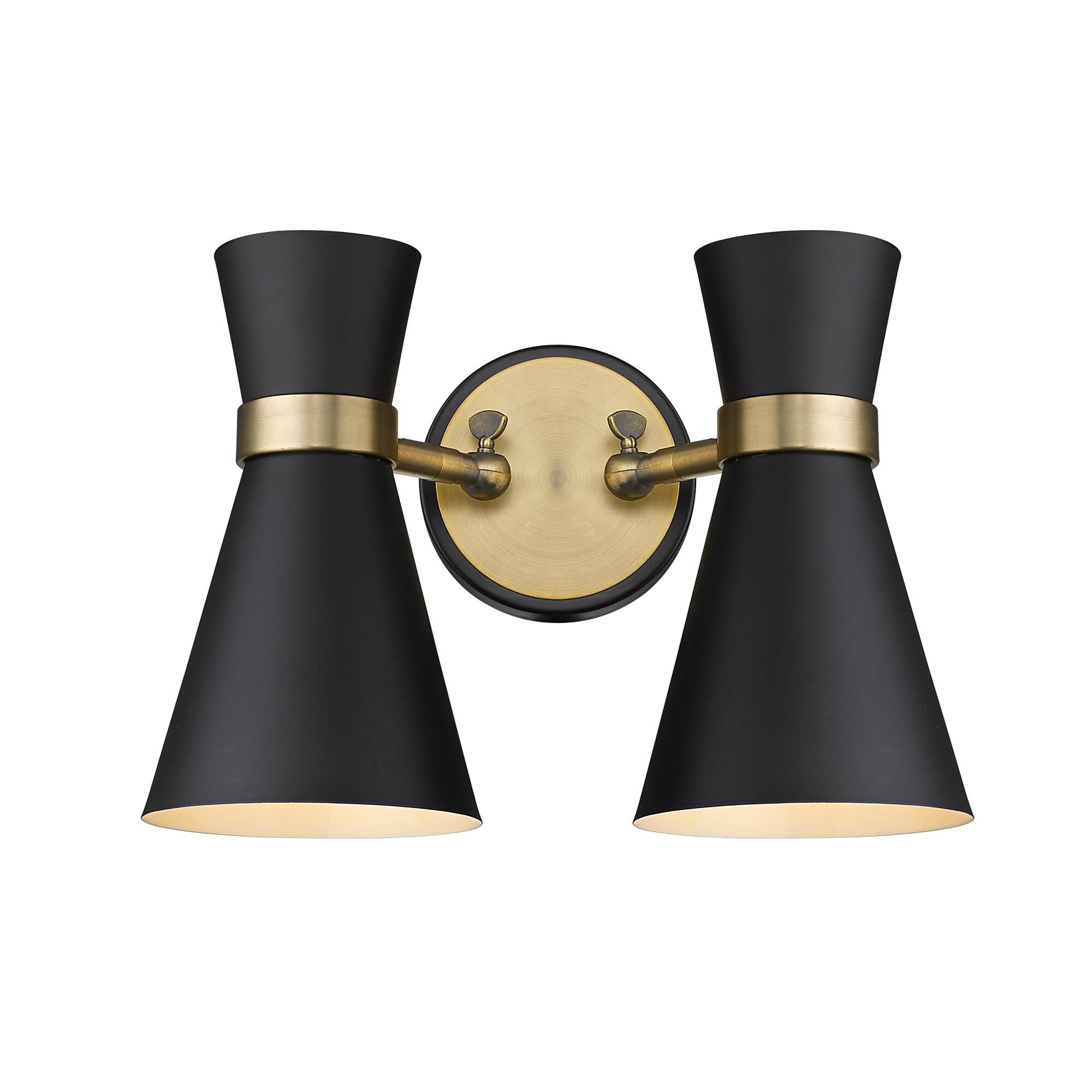 Shown in Matte Black + Heritage Brass finish and Metal glass and Metal shade