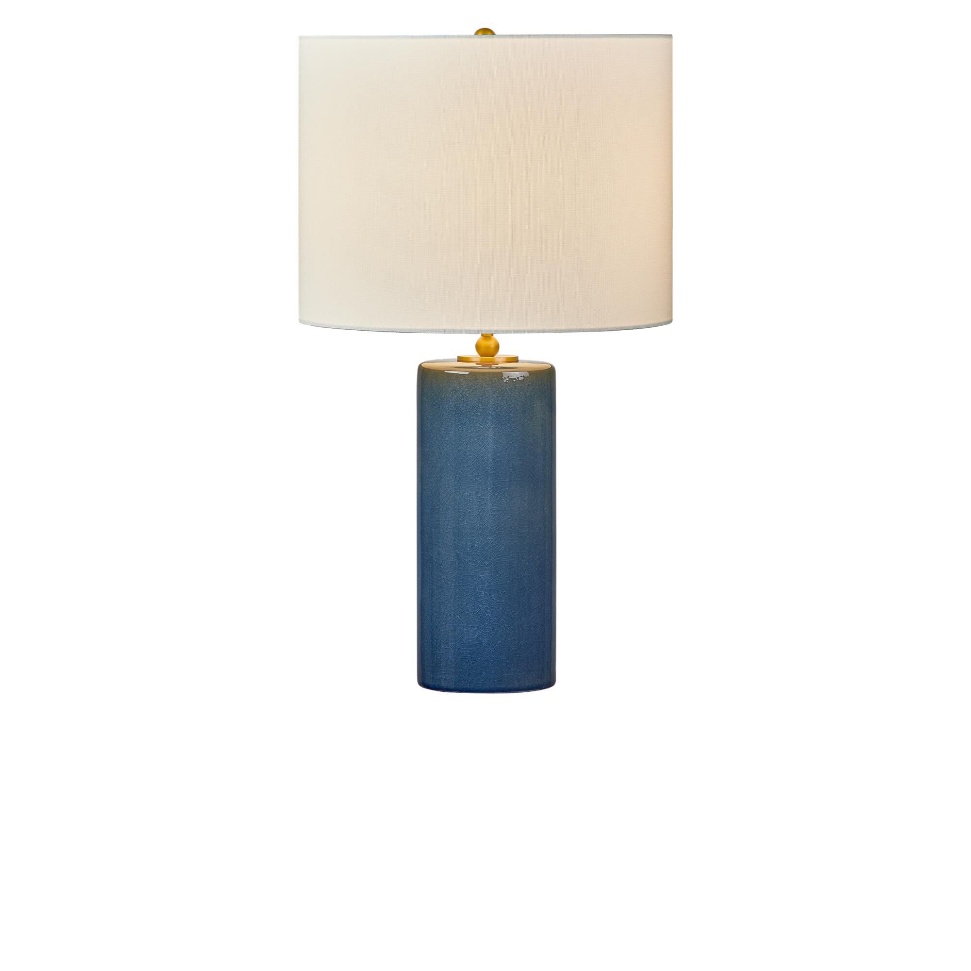Shown in Deep Ocean Crackle finish and White Linen Fabric shade