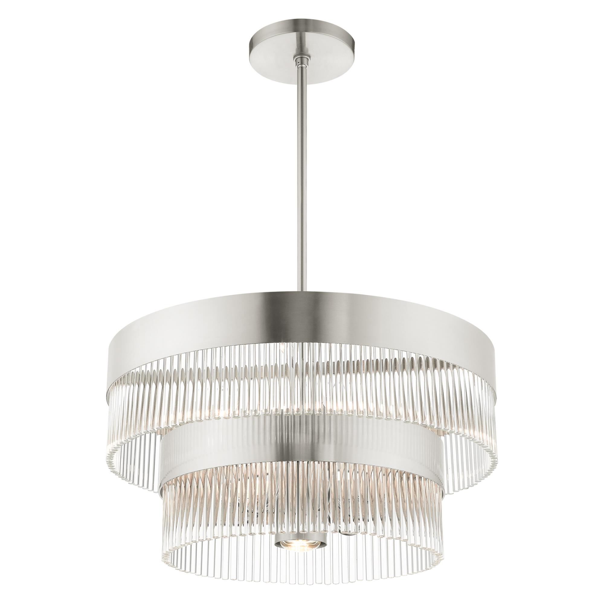 Shown in Brushed Nickel finish and Brushed Nickel Drum Shade With Clear Crystal Rods glass and Brushed Nickel Drum  With Clear Crystal Rods shade