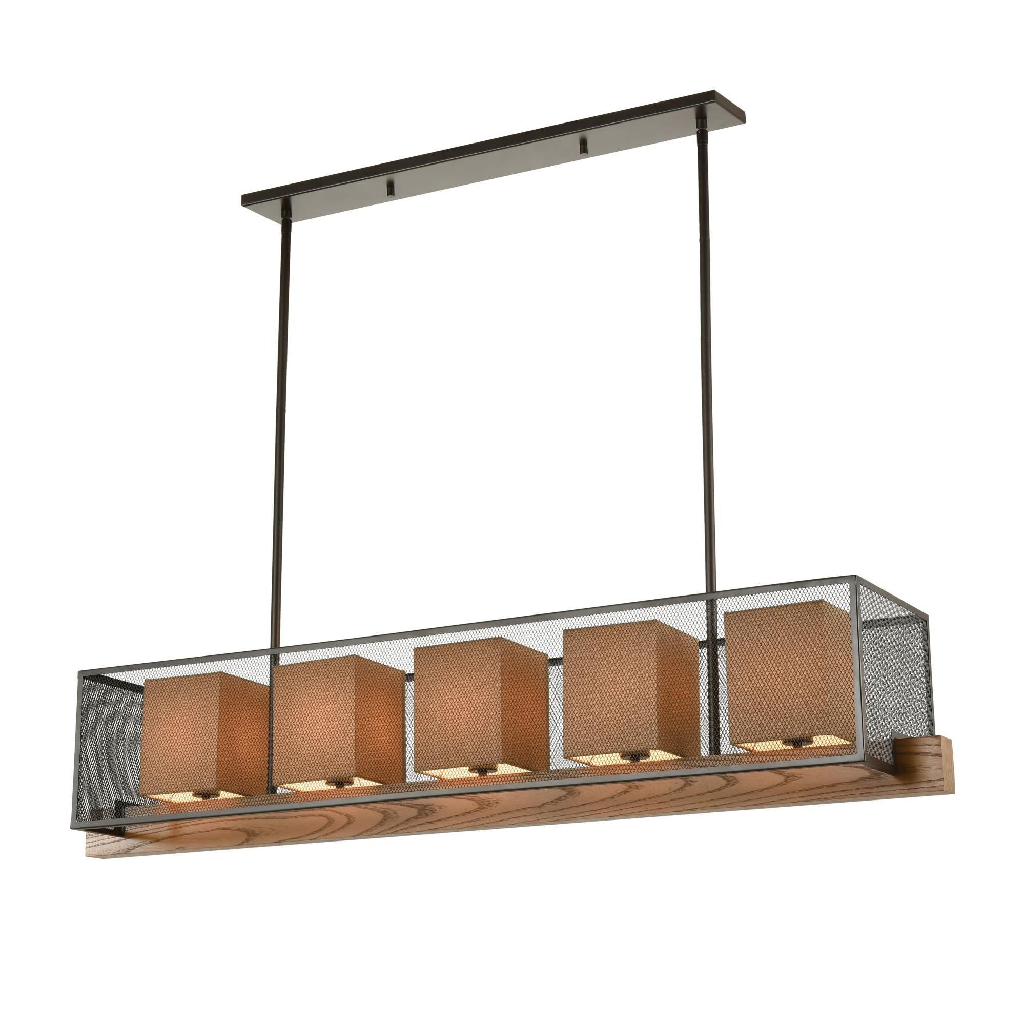 Shown in Oil Rubbed Bronze, Medium Oak finish and Dark Beige Fabric shade