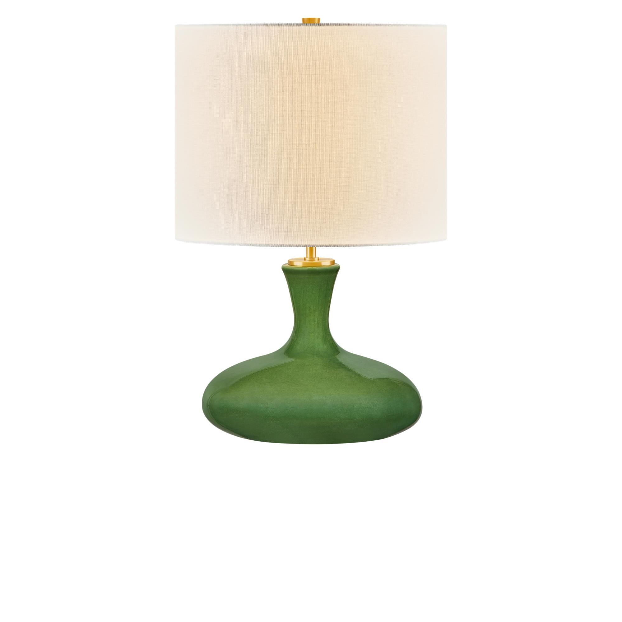 Shown in Green finish and White Linen Fabric shade