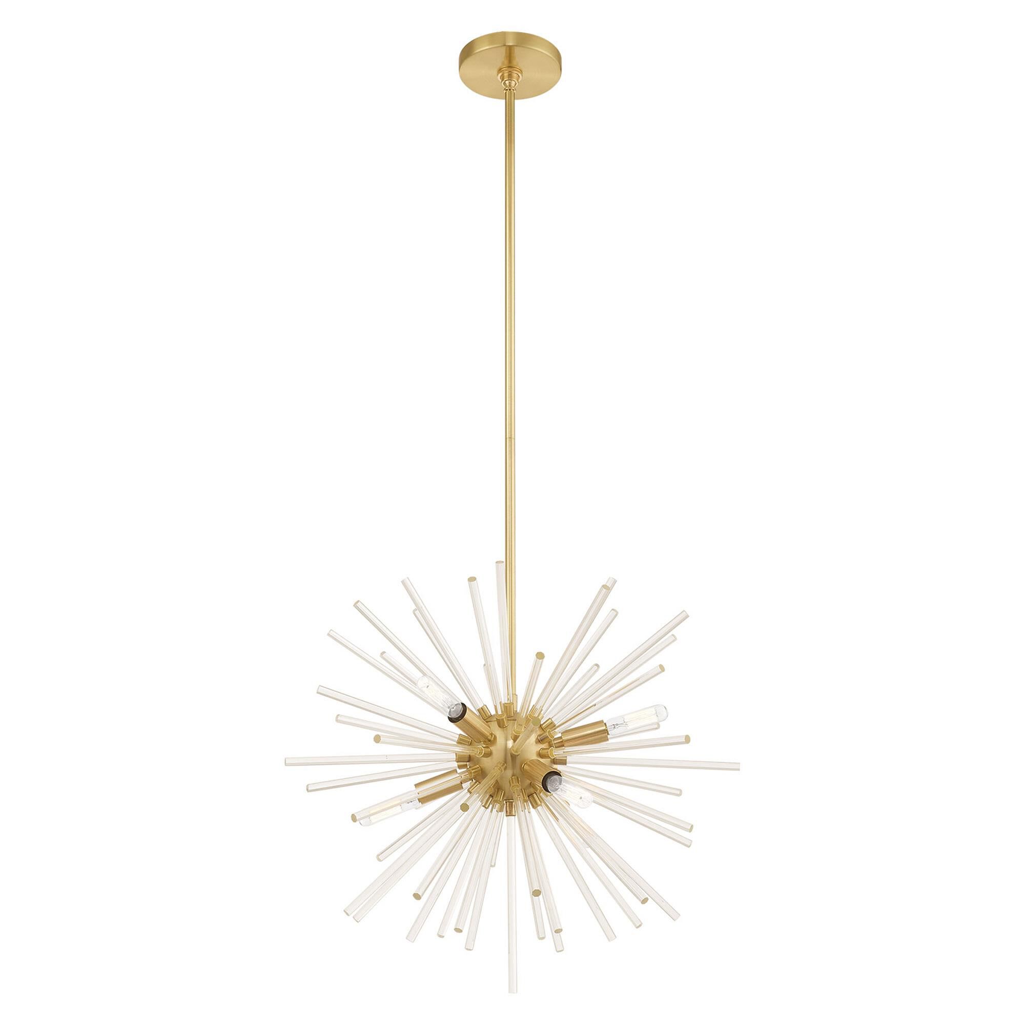 Shown in Satin Brass finish and Clear Crystal Rods glass