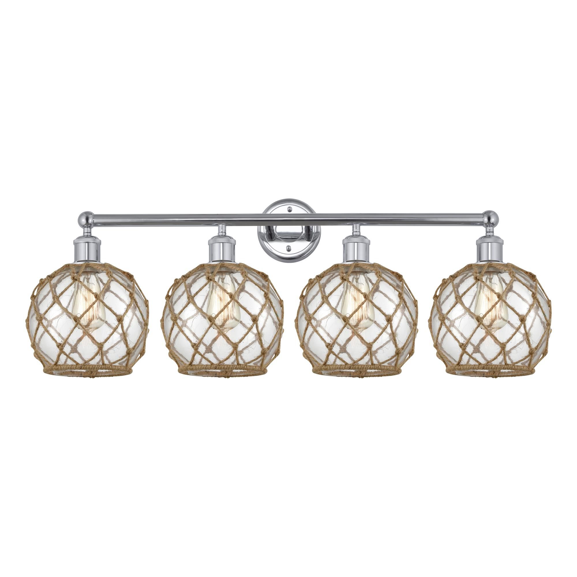 Shown in Polished Chrome finish and Clear with Brown Rope glass