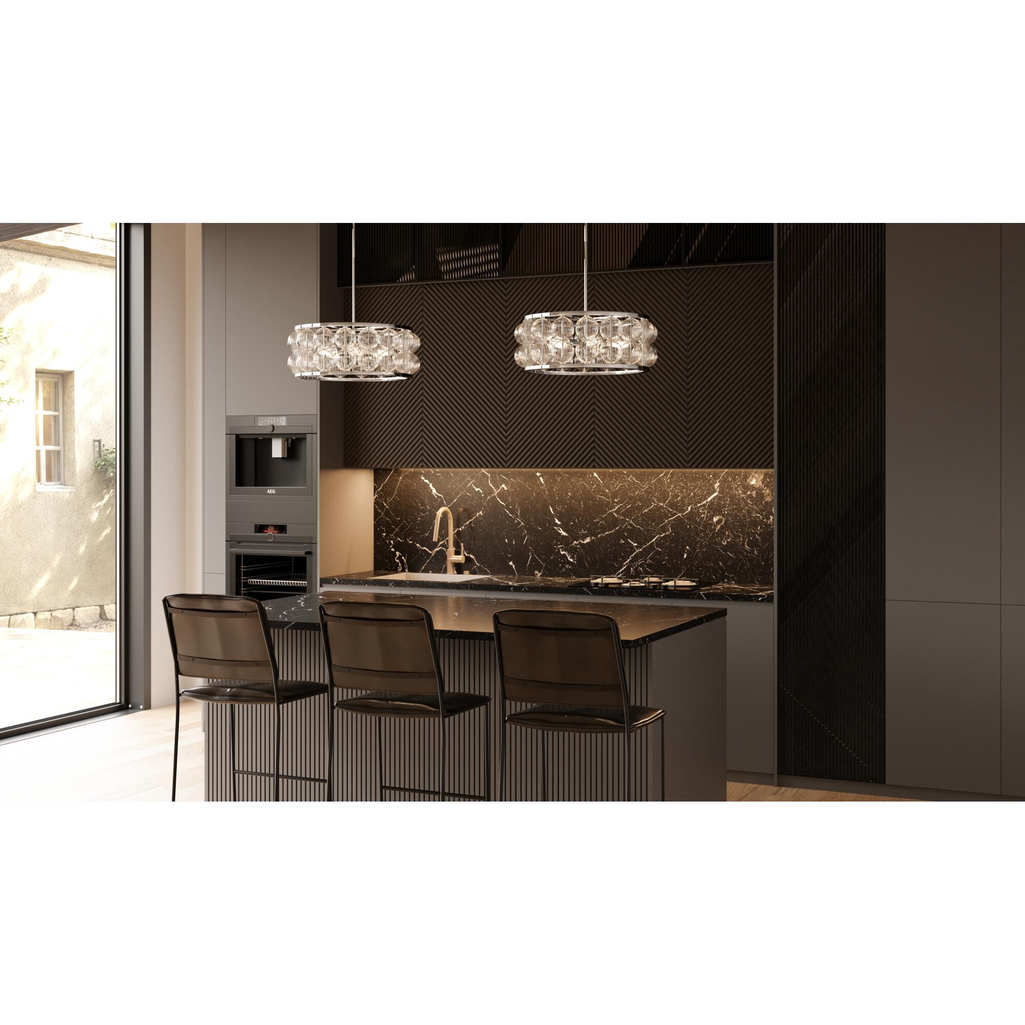 Shown in Polished Chrome finish and Clear Ribbed glass