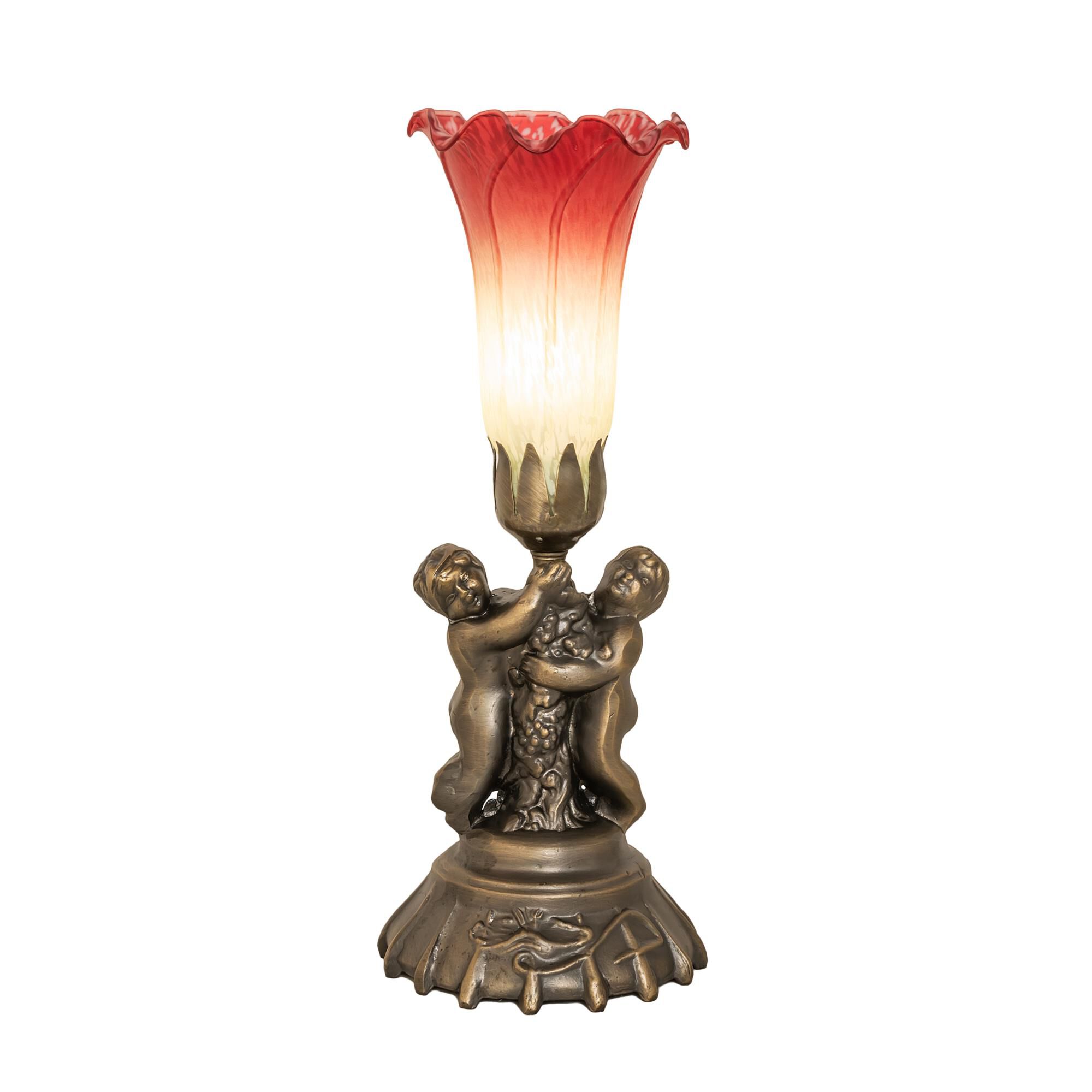 Shown in Antique Brass finish and Cranberry;Green glass