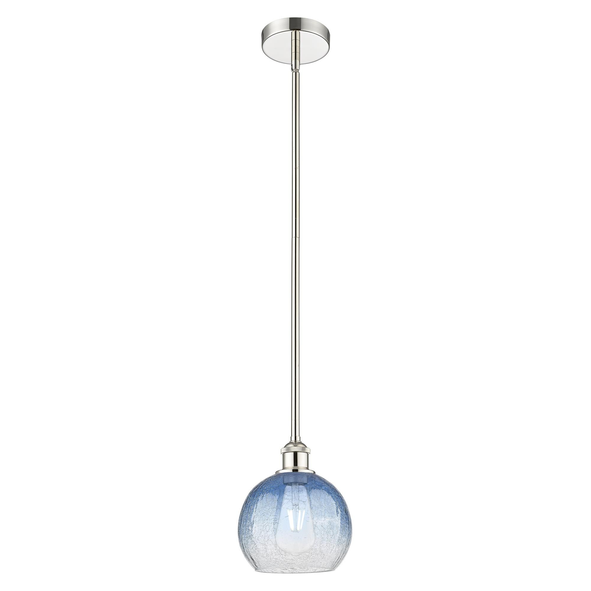 Shown in Polished Nickel finish and Sapphire Blue glass
