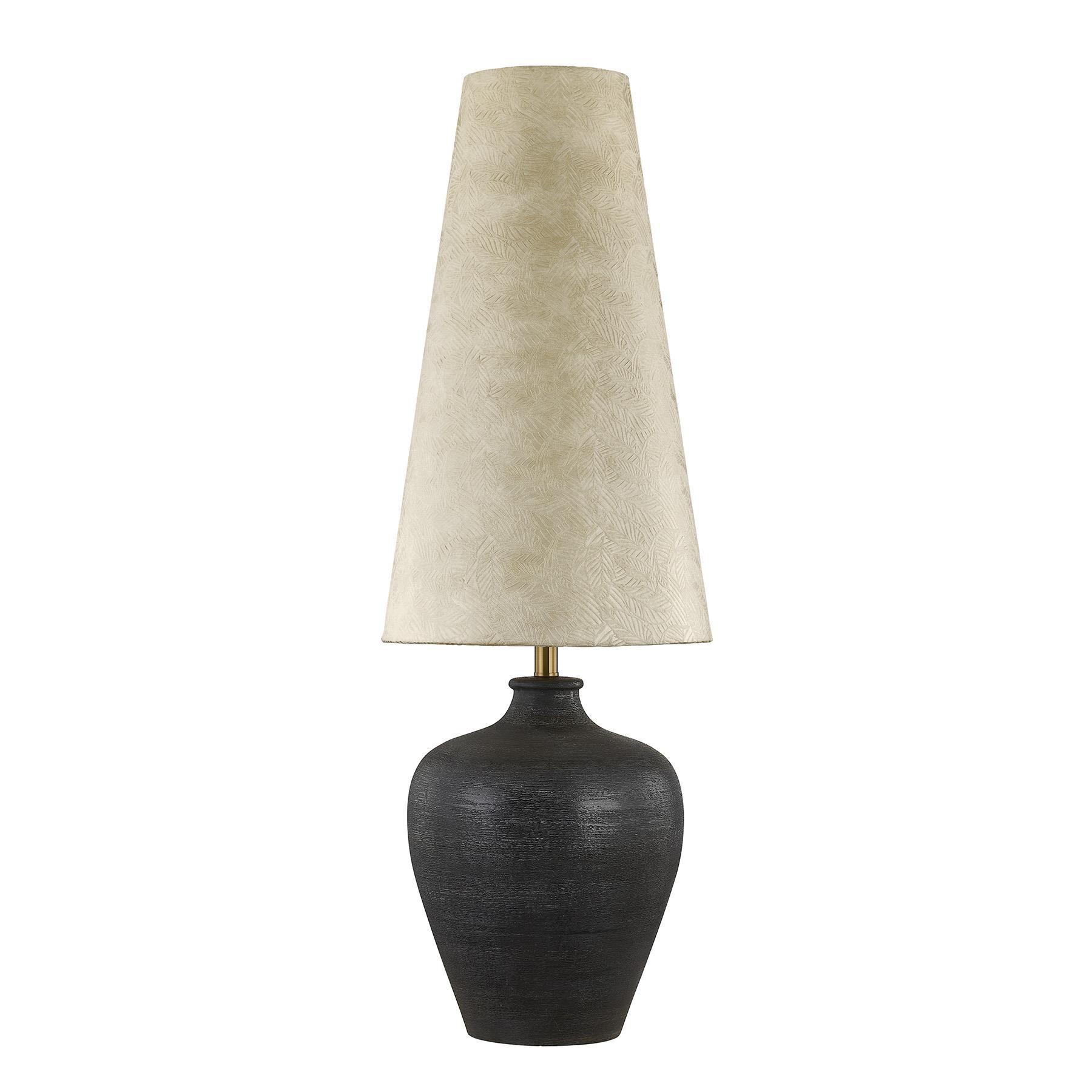 Shown in Warm Brass finish and Textured Beige Paper shade