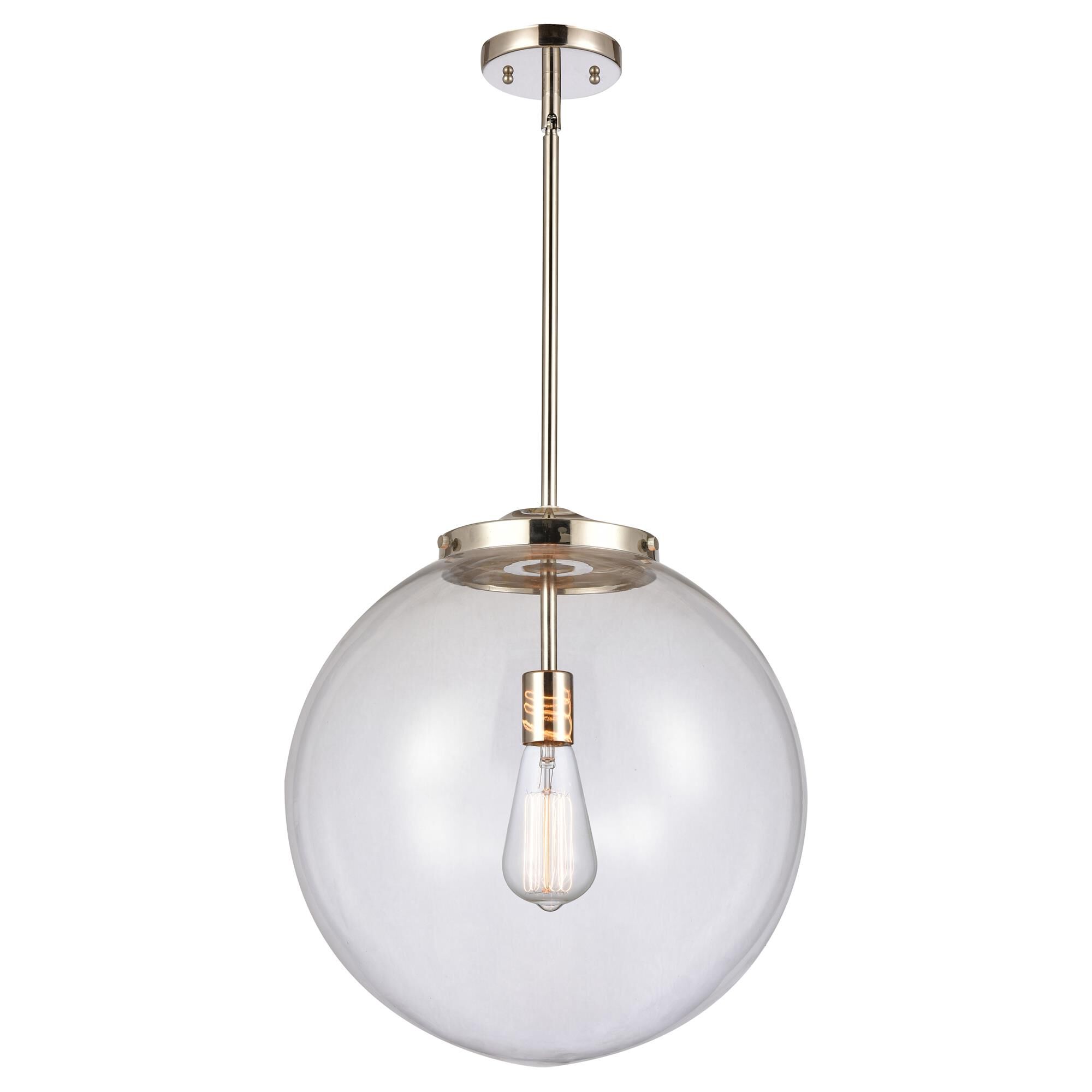 Shown in Polished Nickel finish and Clear Beacon glass
