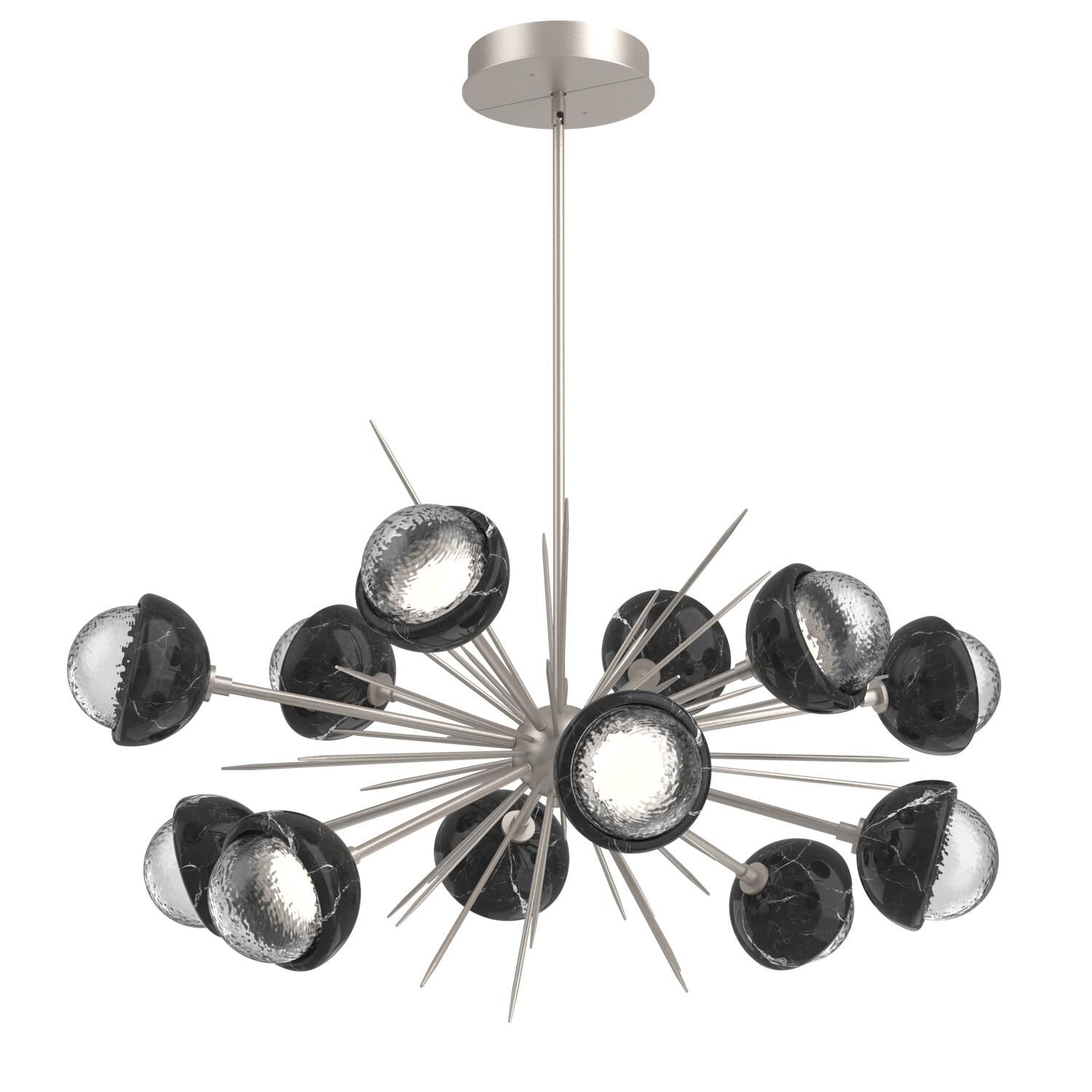 Shown in Beige Silver finish and Clear glass and Black Marble accent