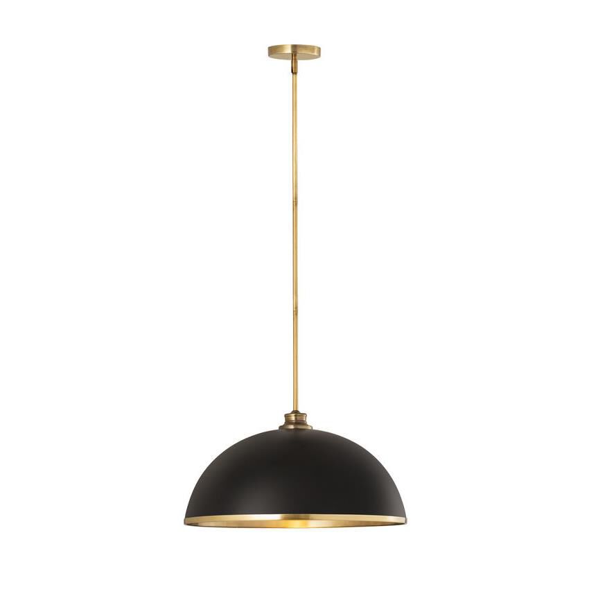 Shown in Matte Black and Rubbed Brass finish and Matte Black and Rubbed Brass shade
