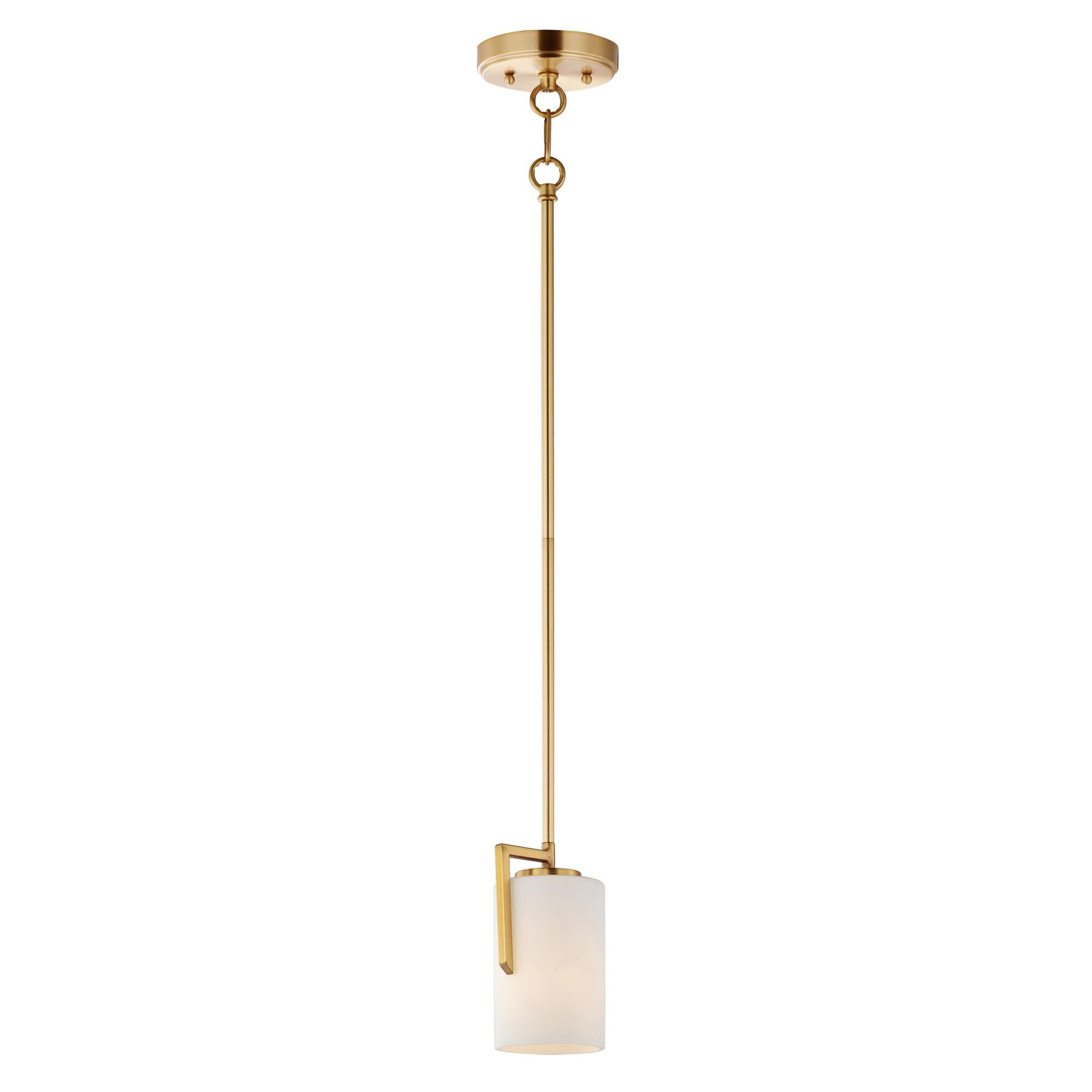 Shown in Satin Brass finish and Satin White glass and Glass shade