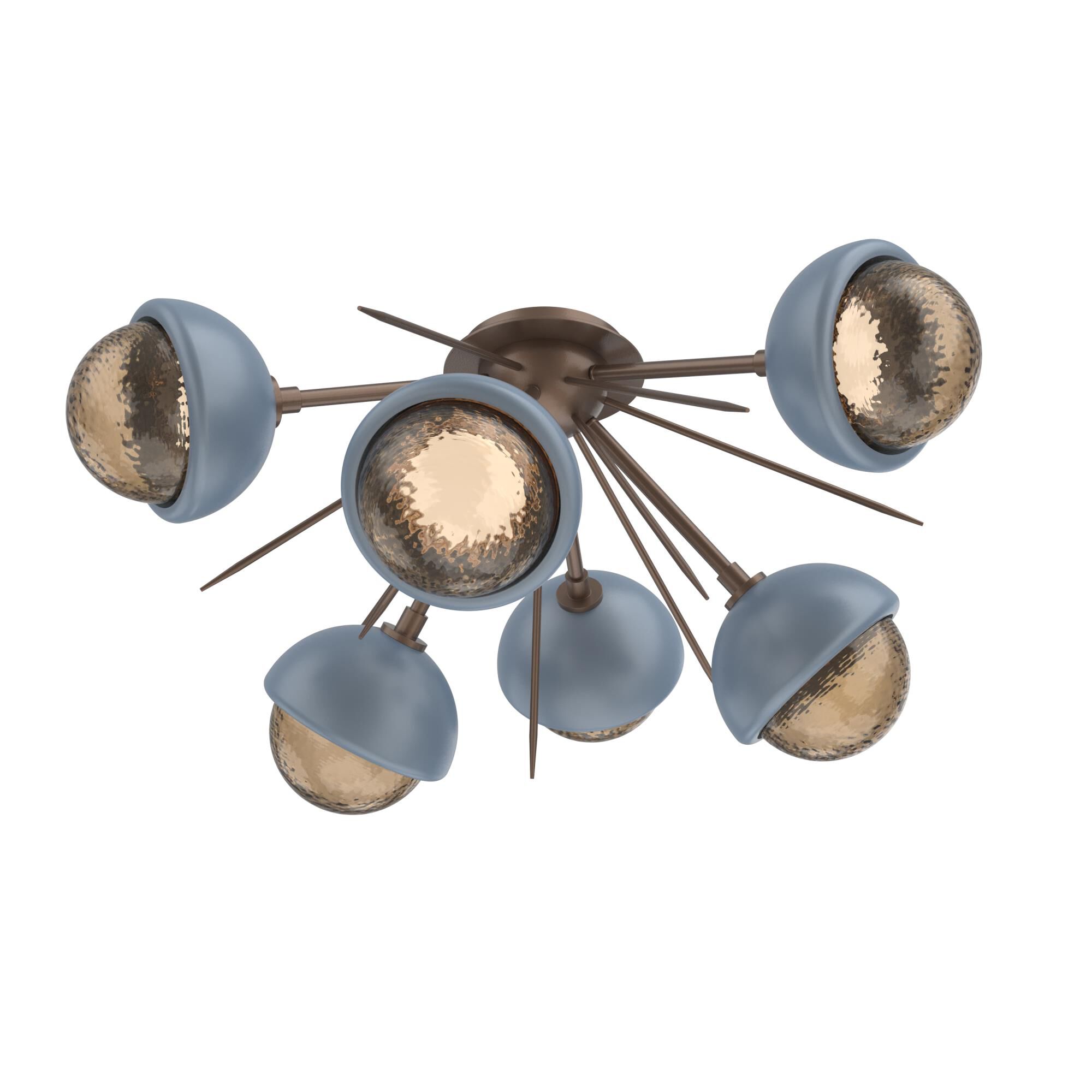 Shown in Burnished Bronze finish and Bronze glass and Poppy Blue accent