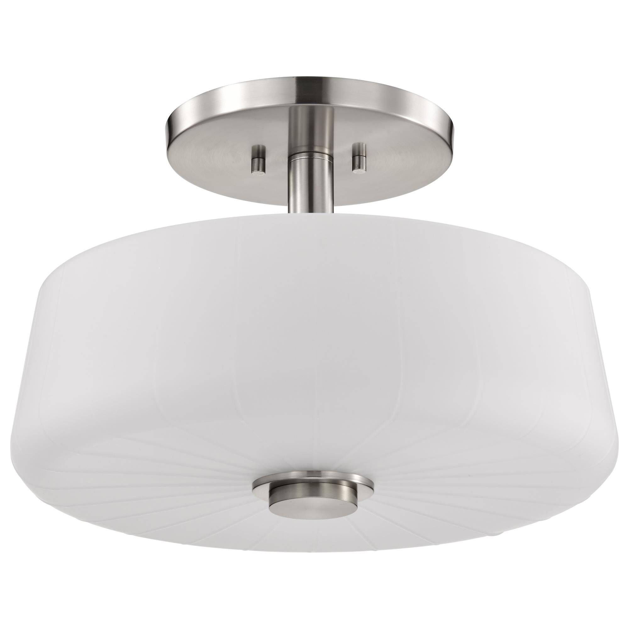 Shown in Brushed Nickel finish and Etched White glass