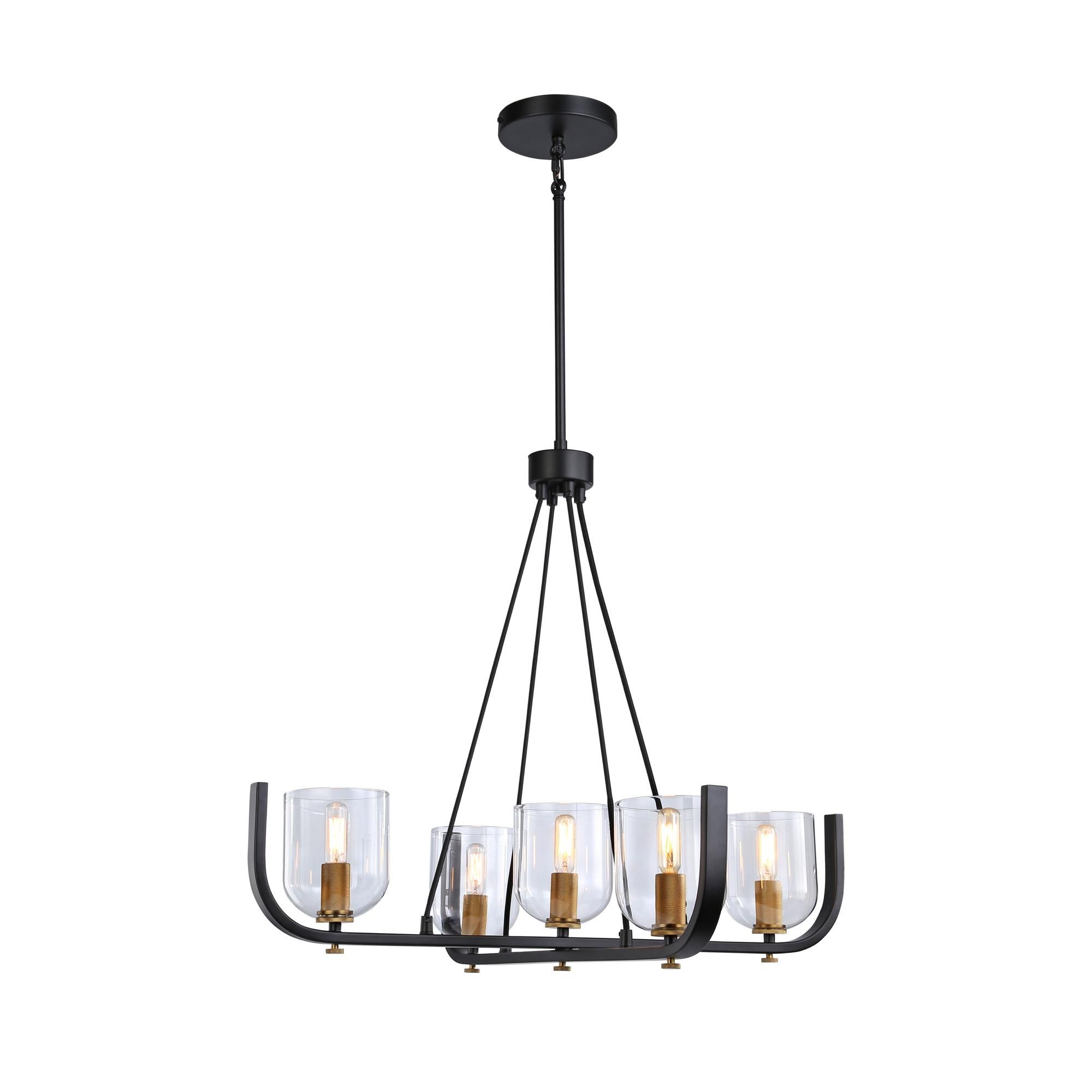 Shown in Black & Brass finish and Glass shade