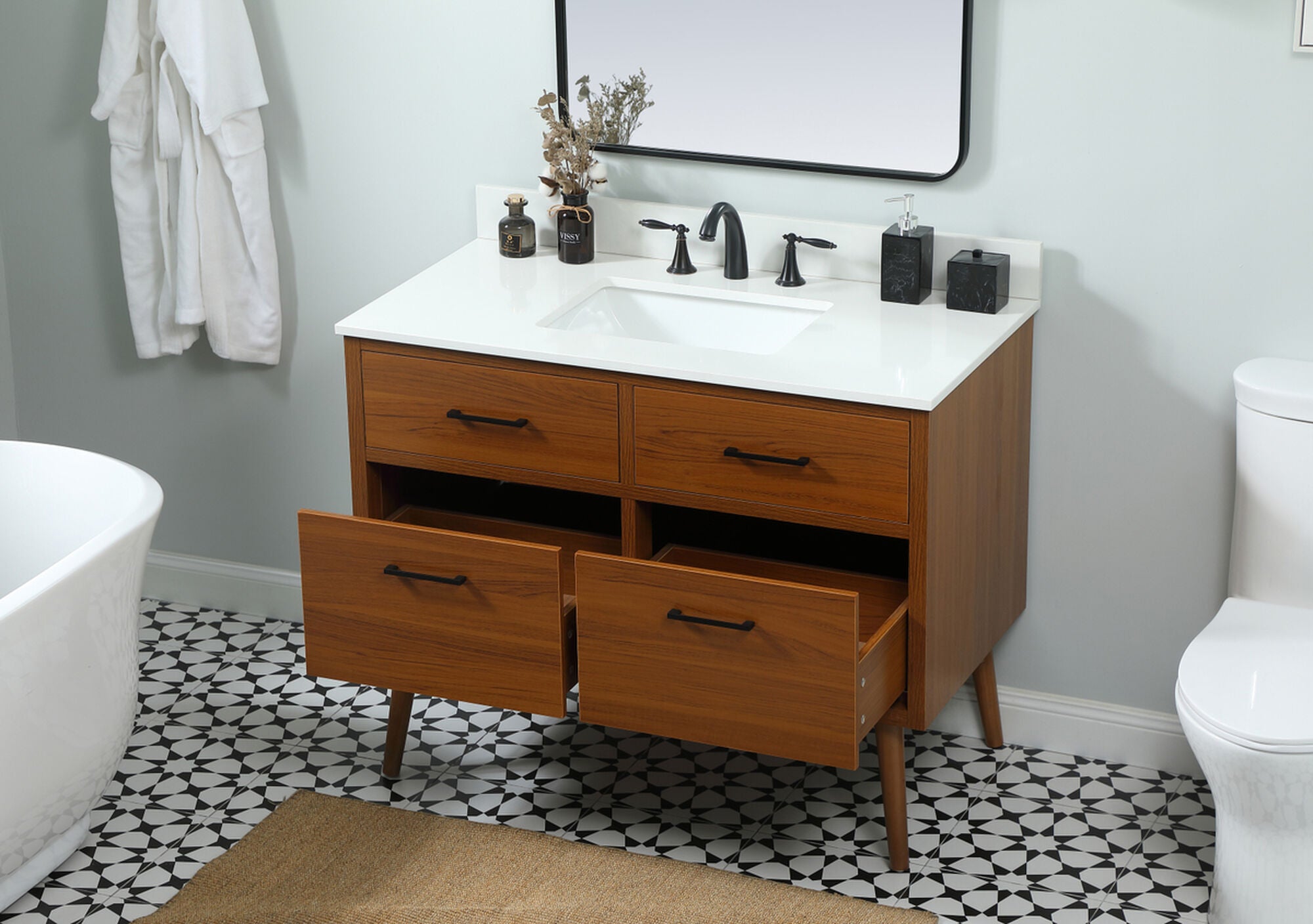 Shown in Teak finish and With Backsplash accent