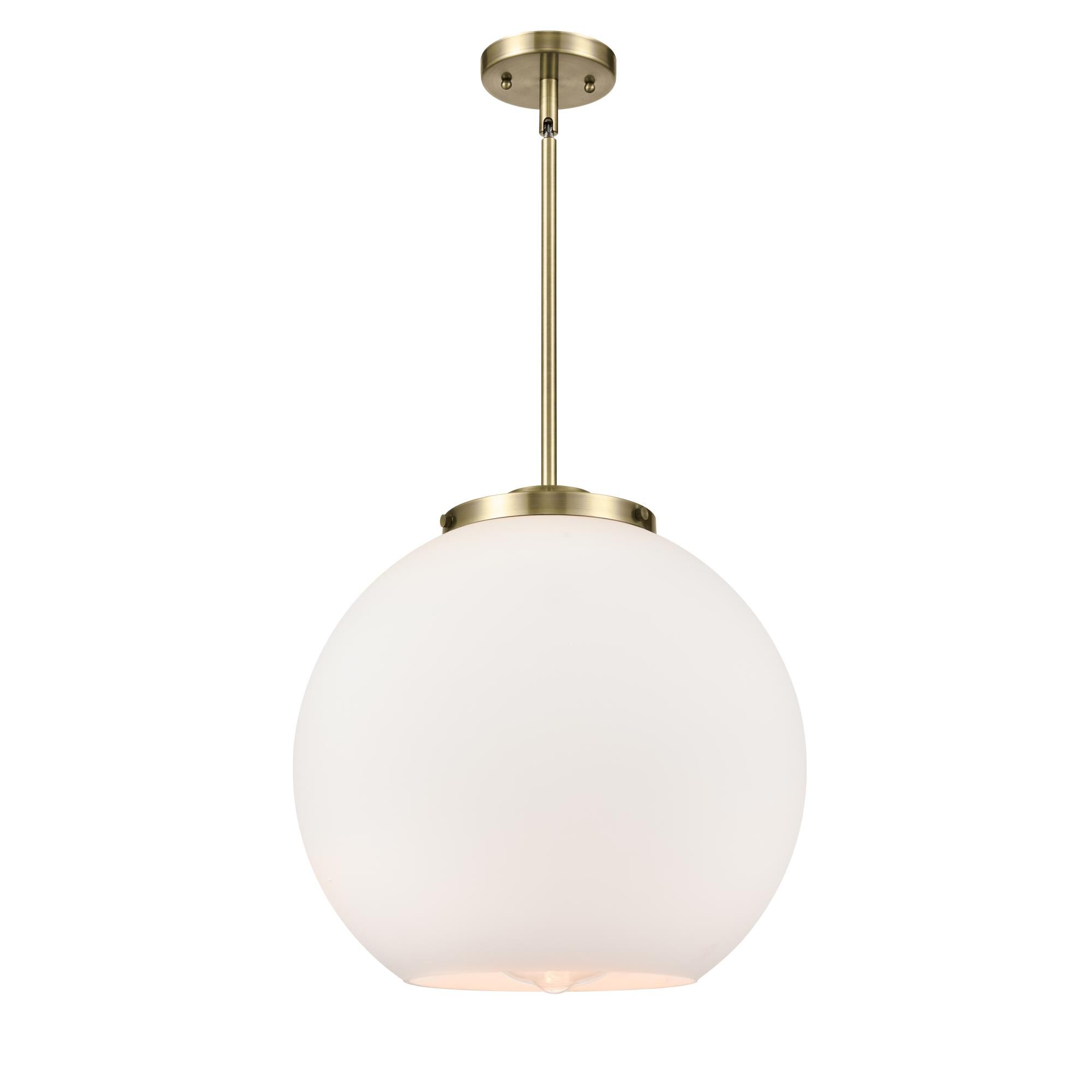 Shown in Antique Brass finish and Cased Matte White Large Athens glass