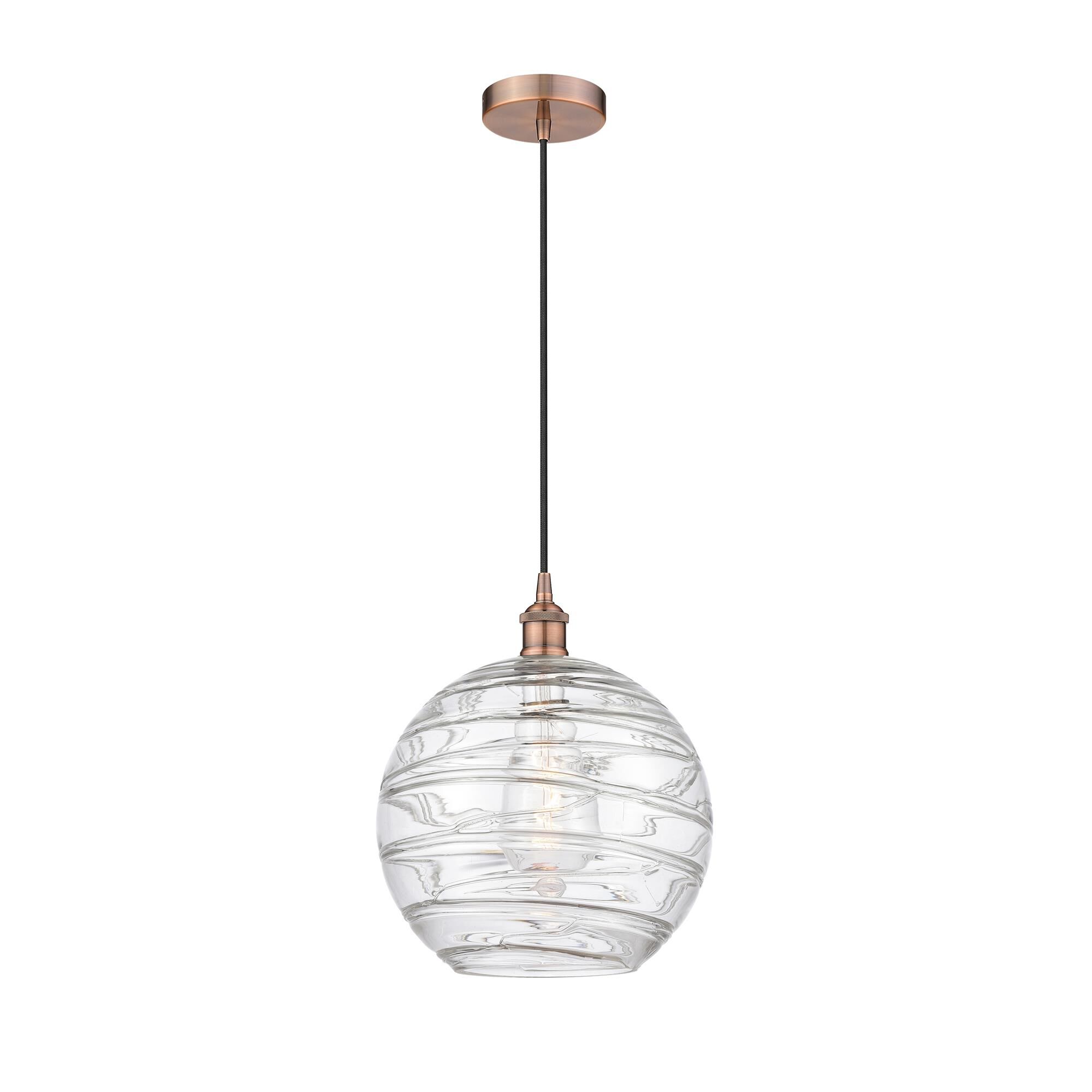 Shown in Antique Copper finish and Clear Athens Deco Swirl 8