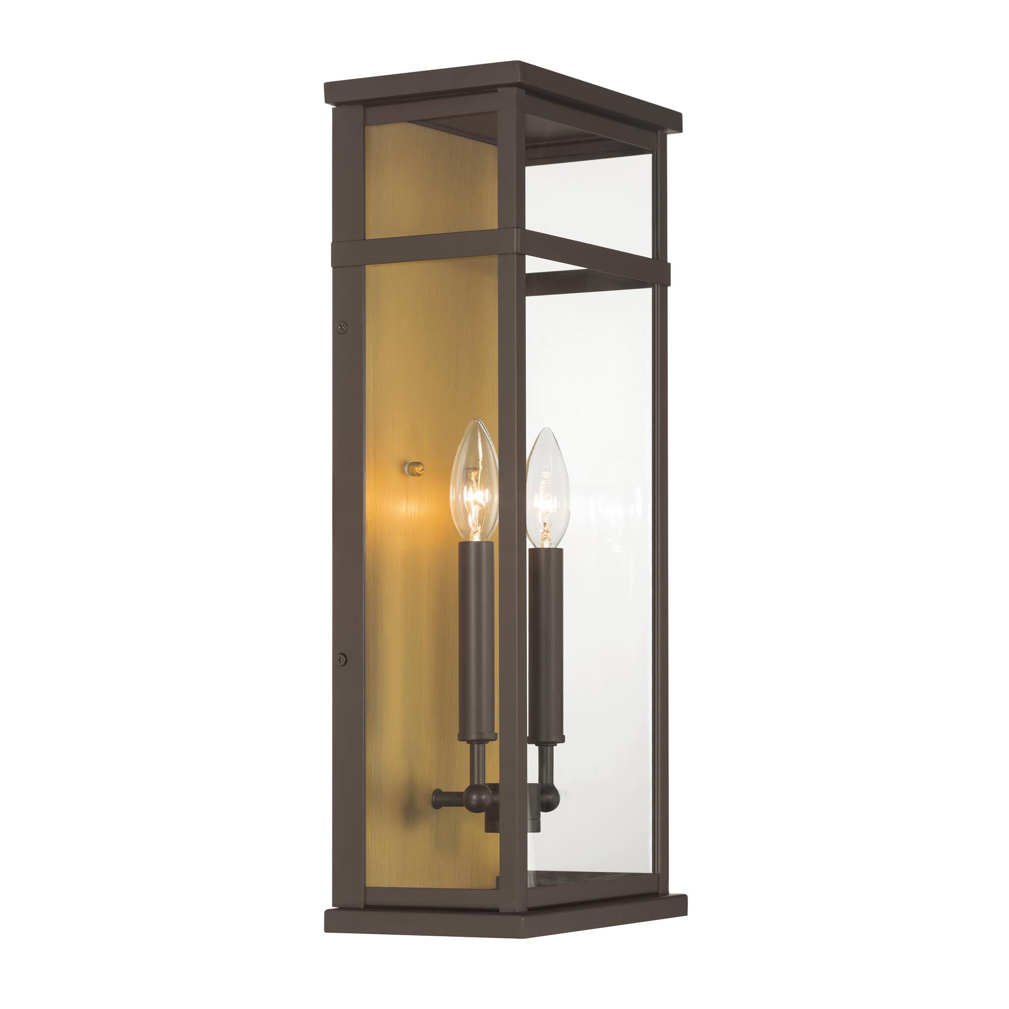 Shown in Painted Legacy Brass and Dark Bronze finish and Clear glass