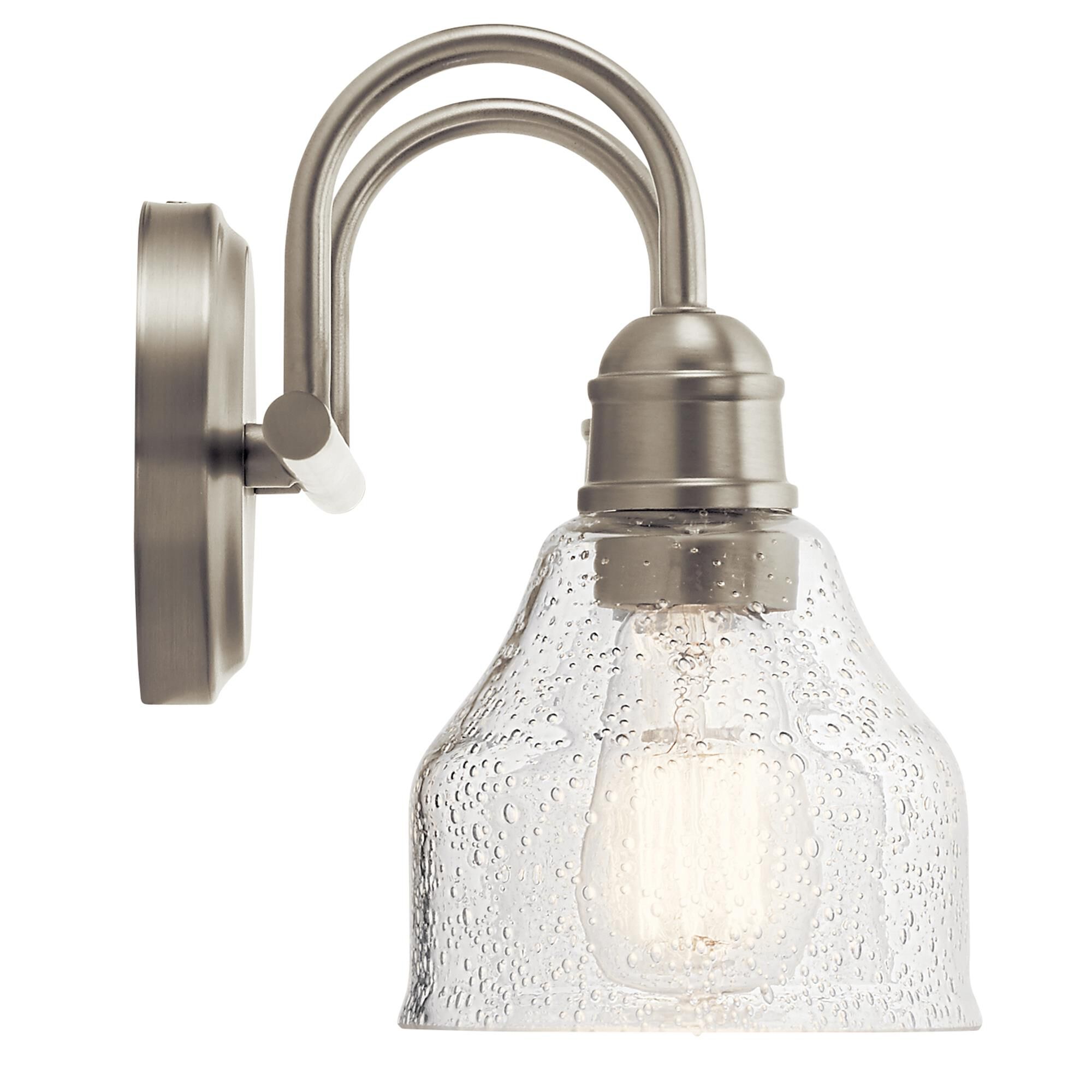 Shown in Brushed Nickel finish and Clear Seeded glass