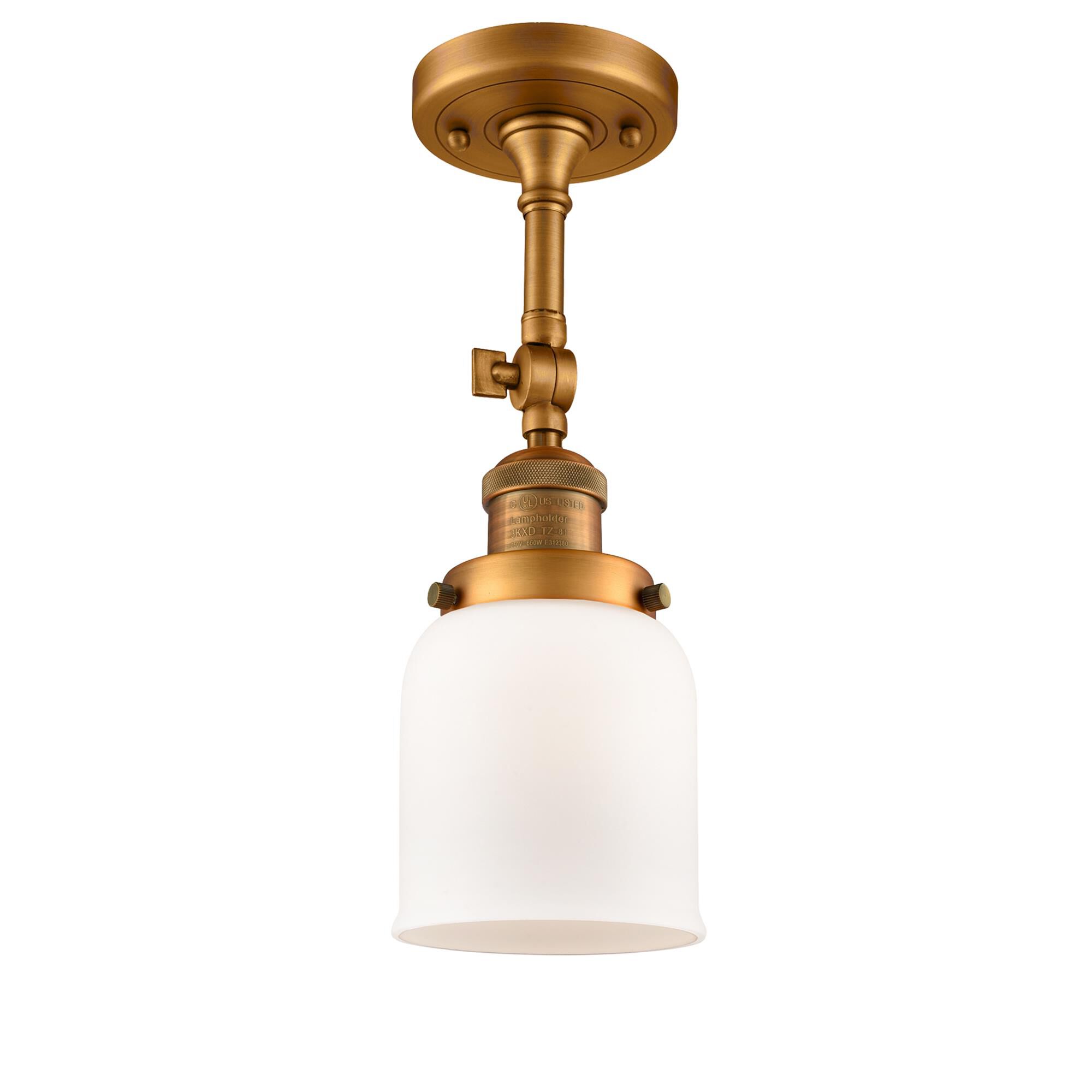 Shown in Brushed Brass finish and Matte White Cased glass