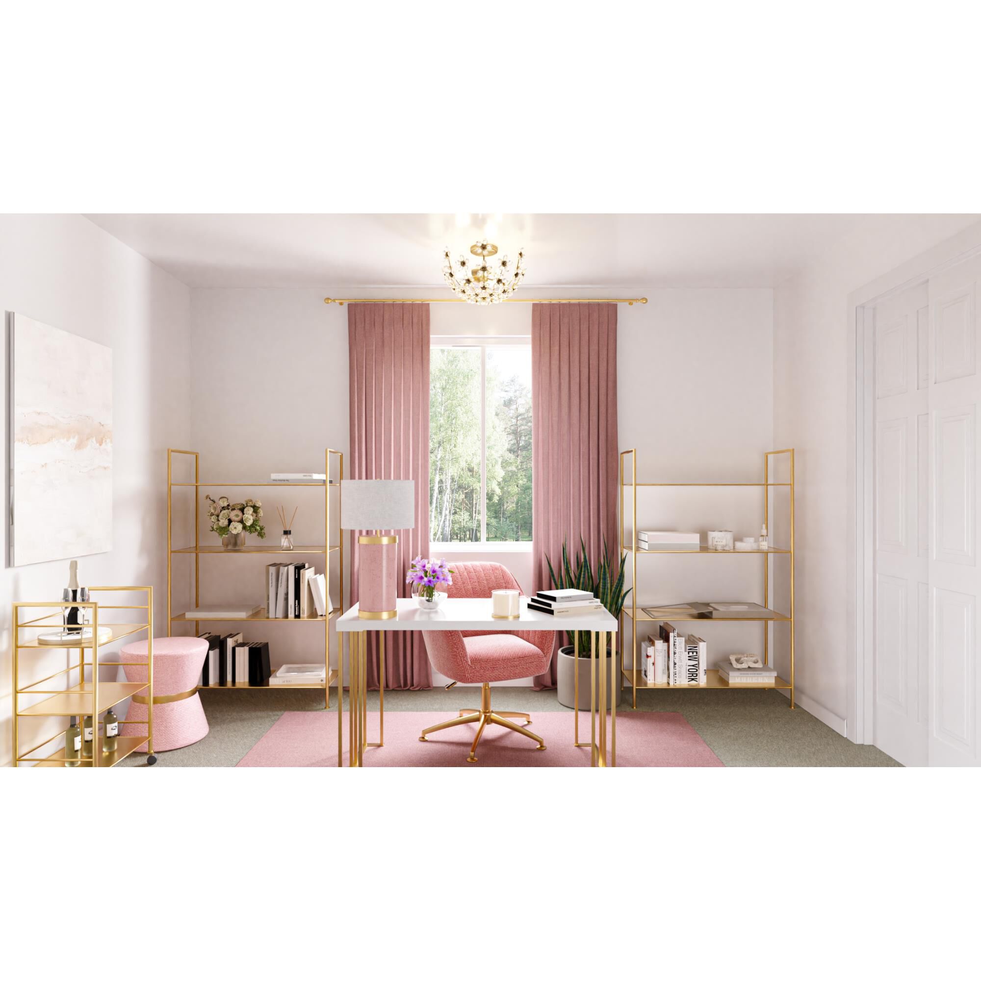 Shown in Soft Gold finish and Clear Crystal glass