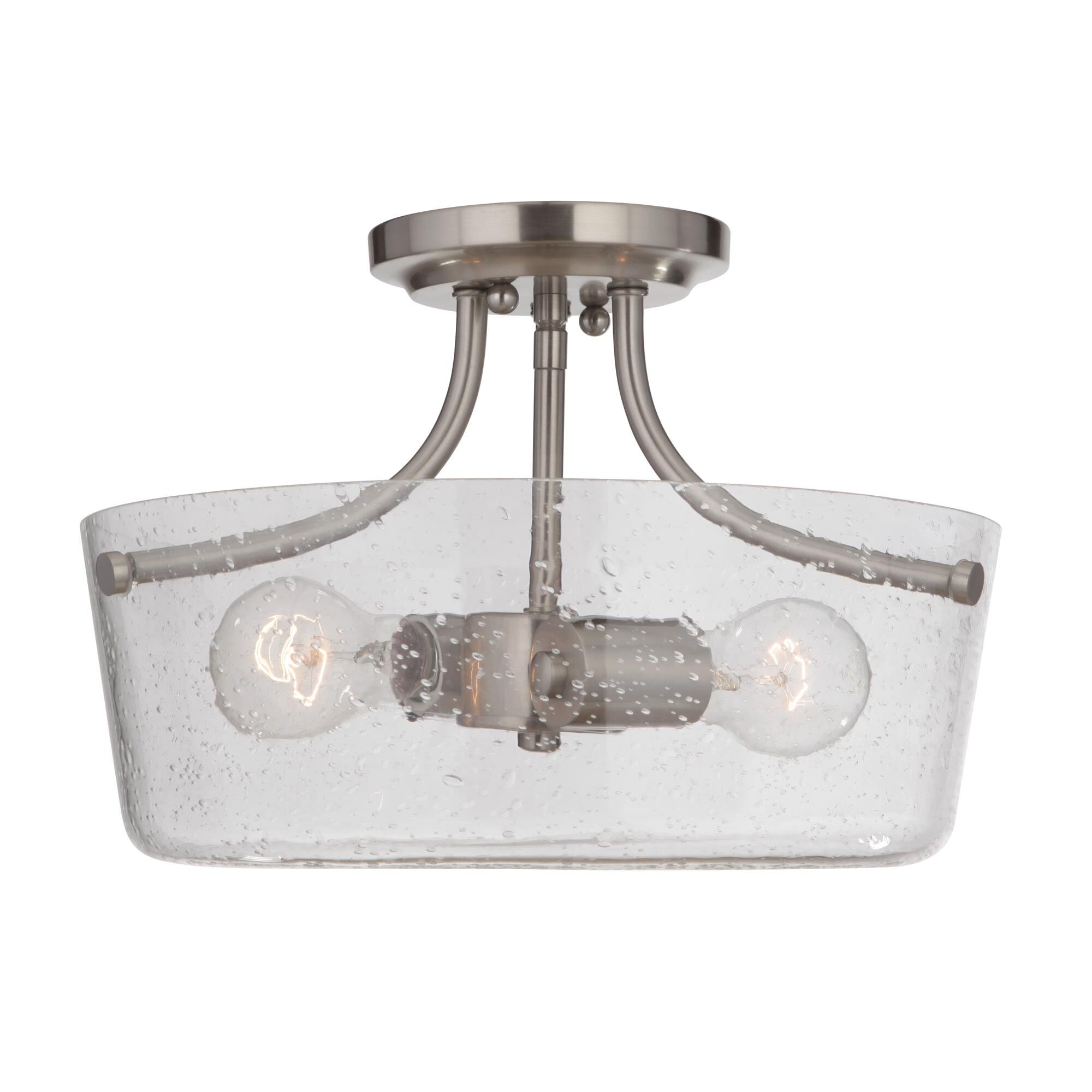 Shown in Brushed Polished Nickel finish and Clear Seeded glass and Glass shade