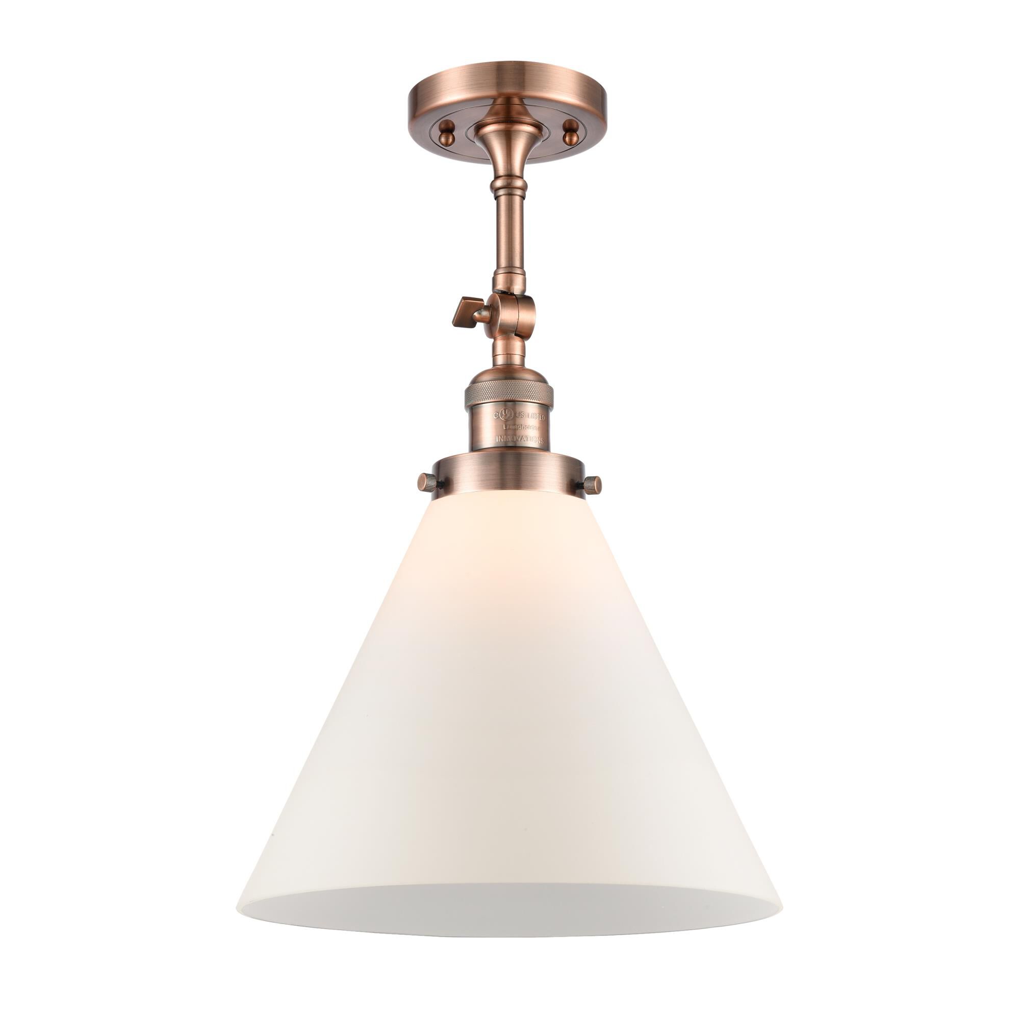 Shown in Antique Copper finish and Matte White Cased glass