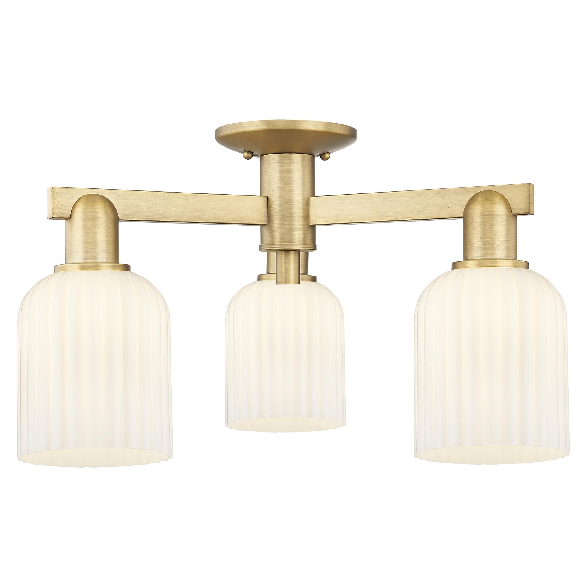 Shown in Brushed Brass finish and Gloss White glass