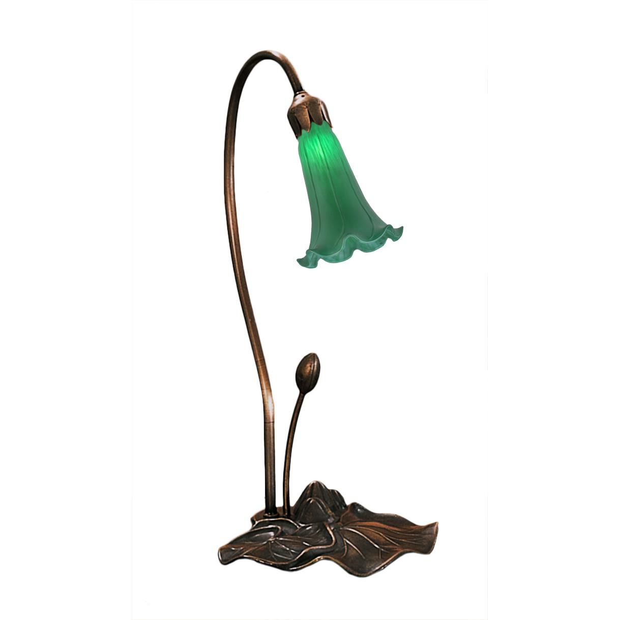 Shown in Mahogany Bronze finish and Mottled Emerald Green glass