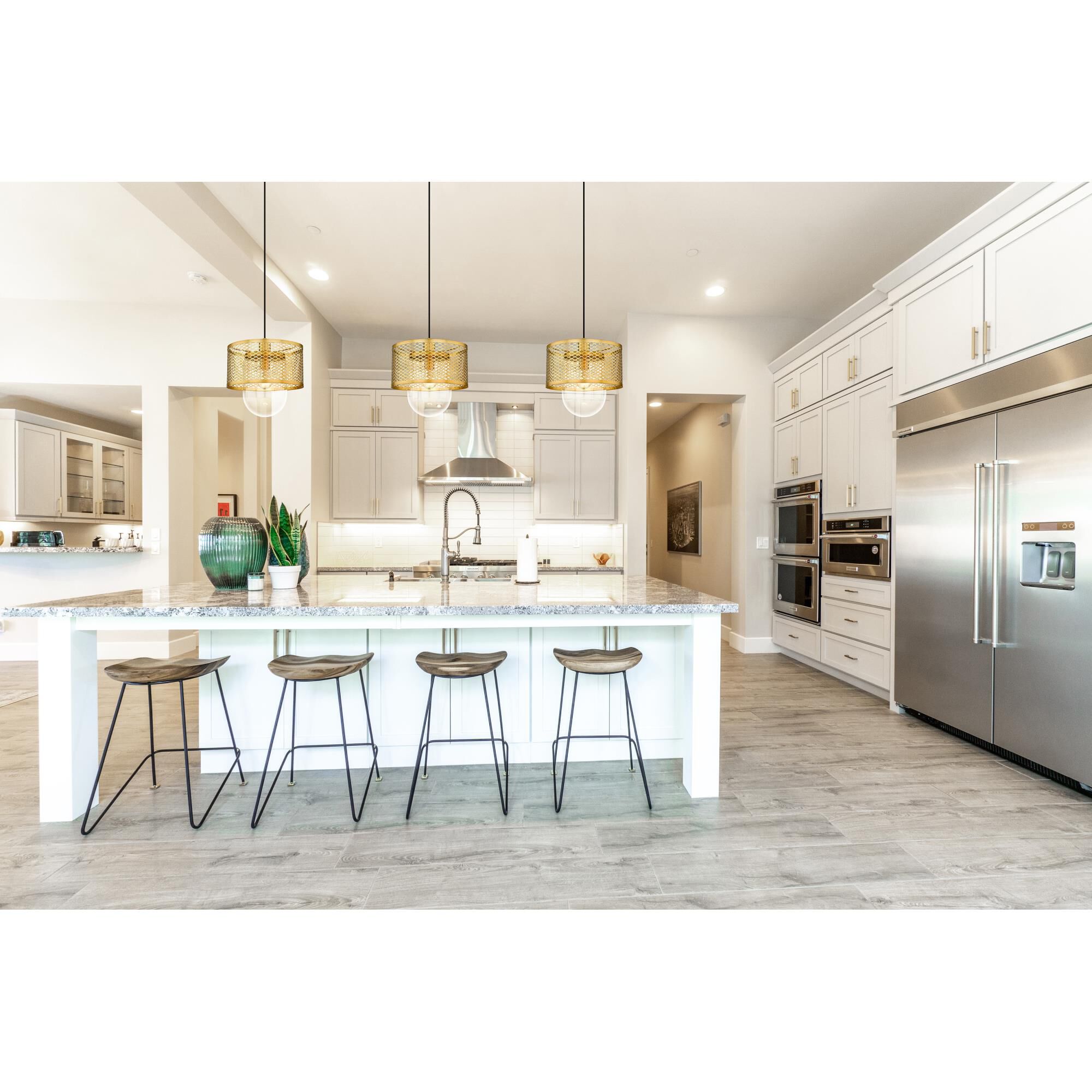 Shown in Rubbed Brass finish and Clear glass and Clear shade