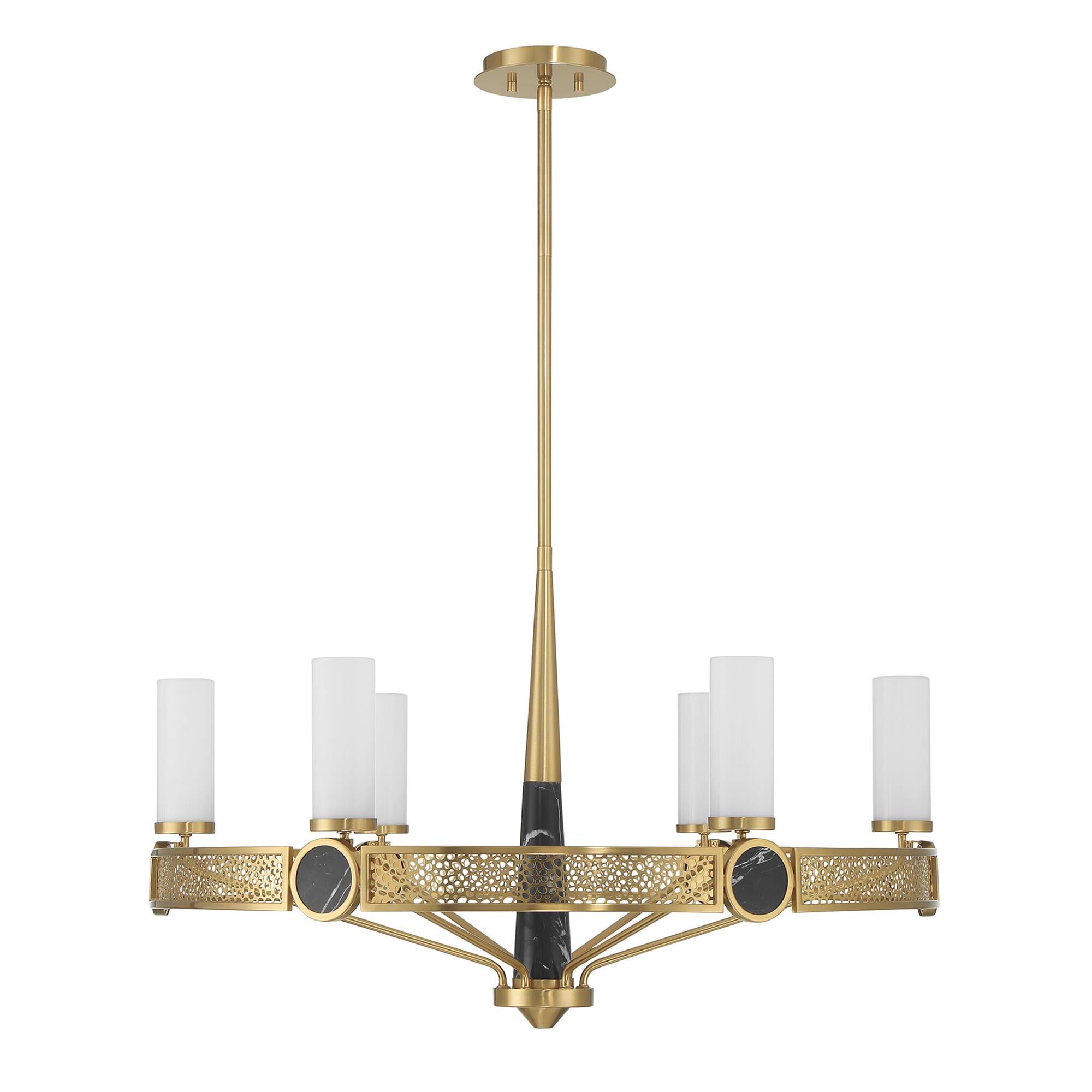 Shown in Warm Brass finish and White Opal glass and Black Marble accent