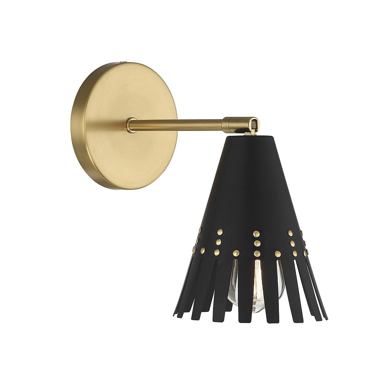 Shown in Matte Black and Natural Brass finish and Metal shade