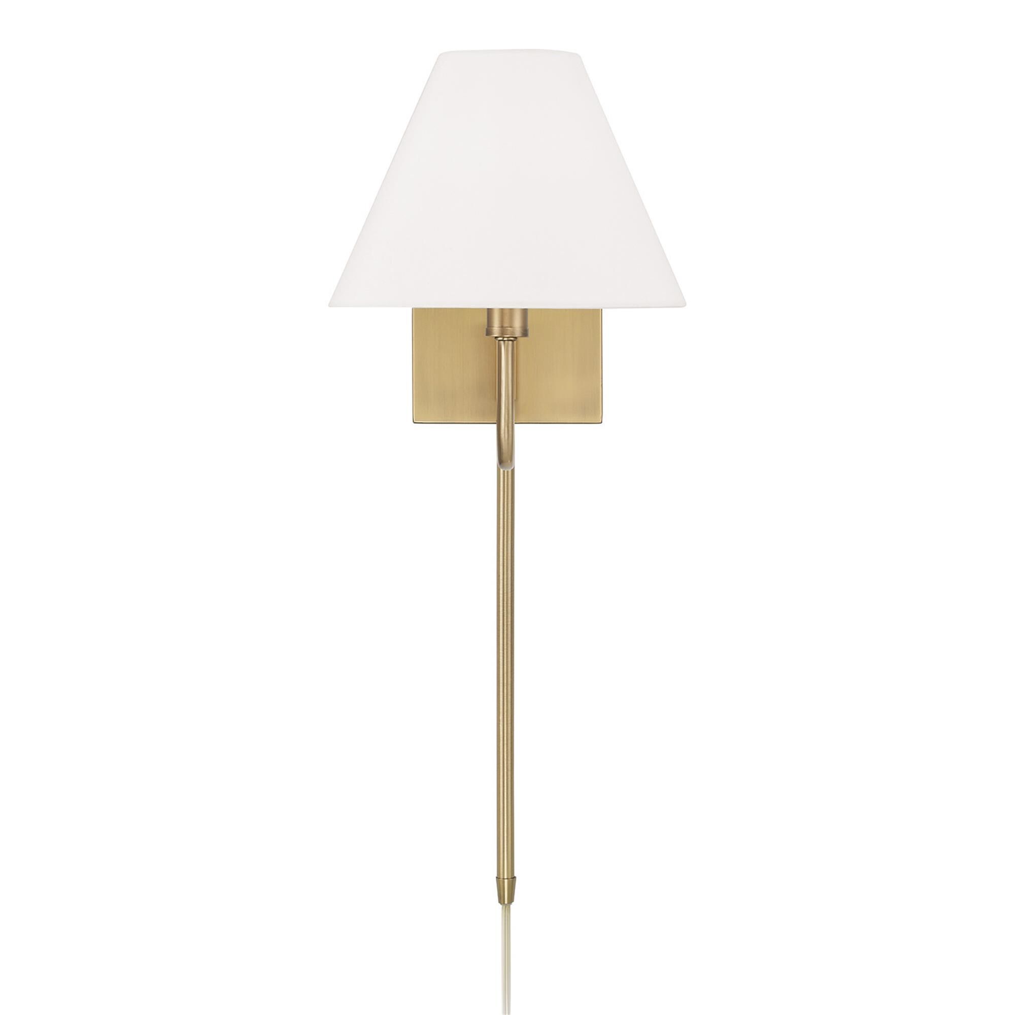 Shown in Aged Brass finish and White Fabric shade