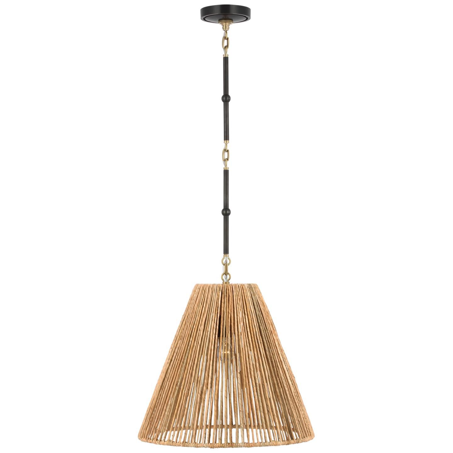 Shown in Bronze and Hand-Rubbed Antique Brass finish and Natural Abaca shade