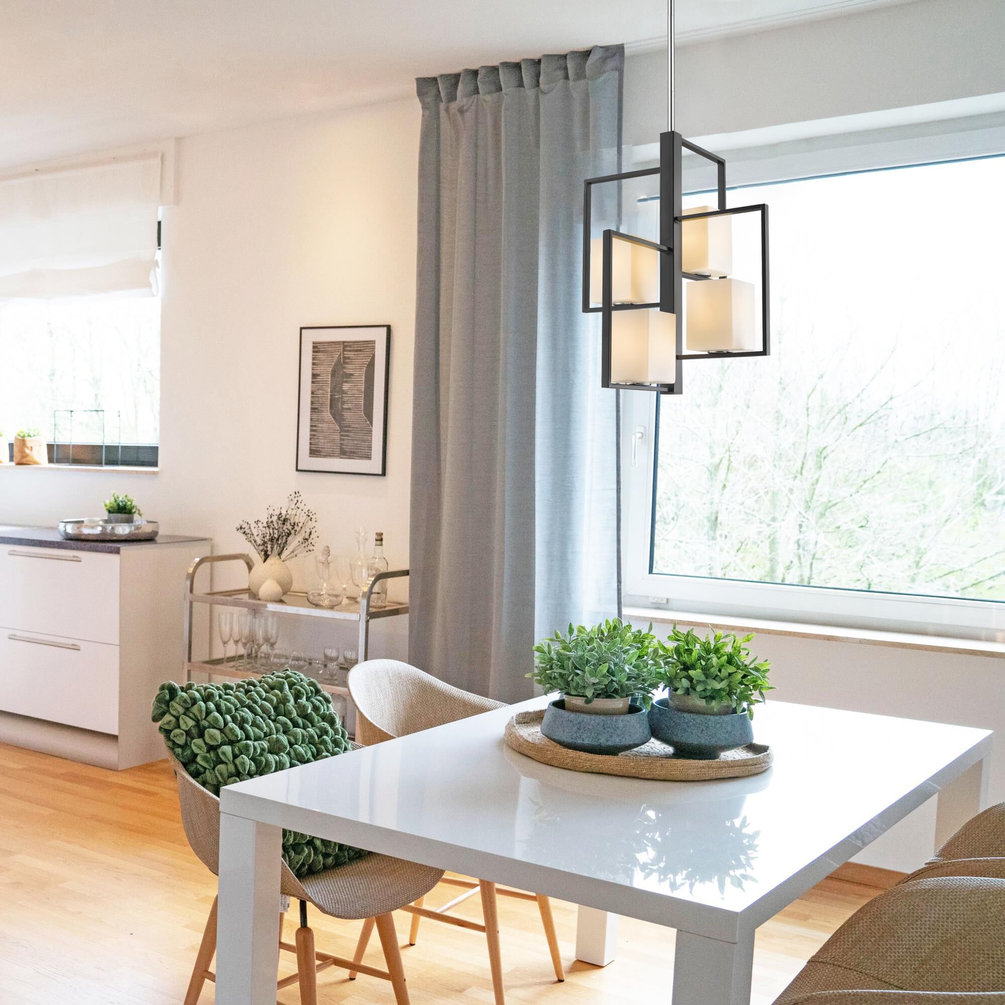 Shown in Black and Chrome finish and Opal glass and Opal shade