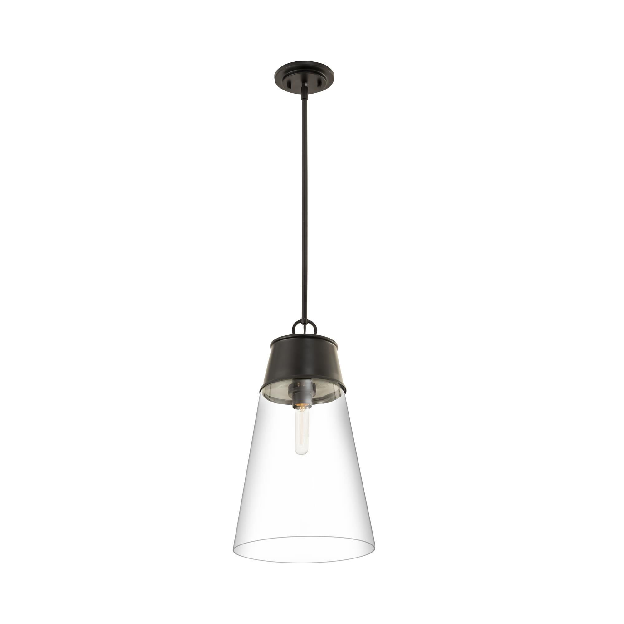Shown in Matte Black finish and Glass shade