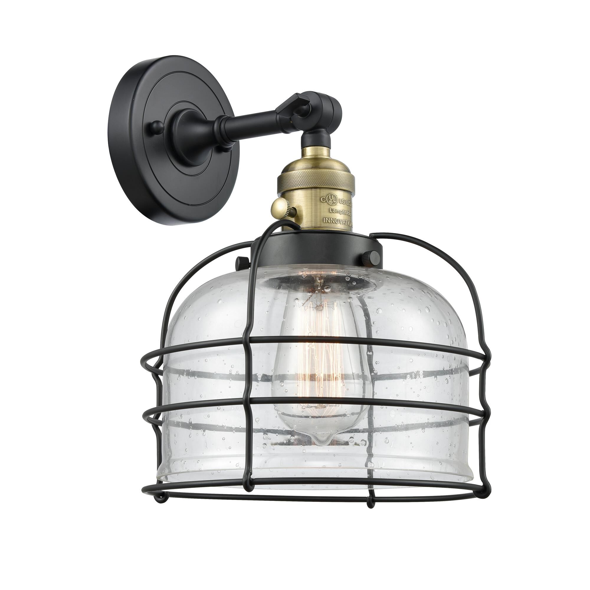 Shown in Black Antique Brass finish and Seedy glass
