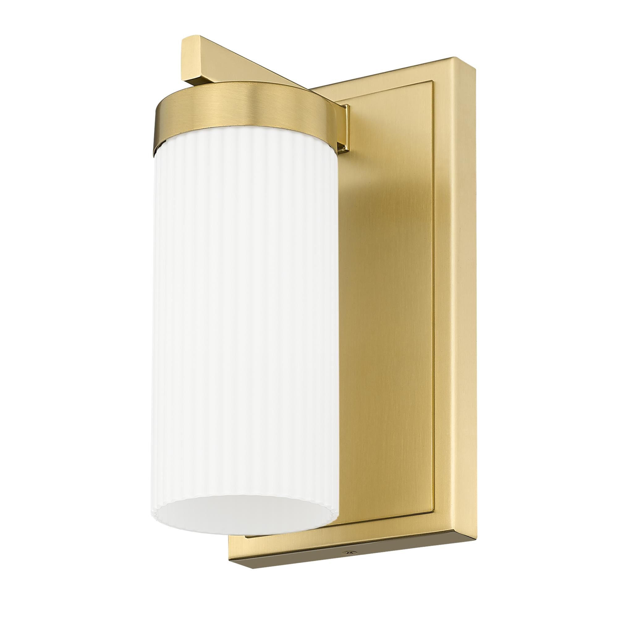 Shown in Modern Gold finish and White glass and White shade