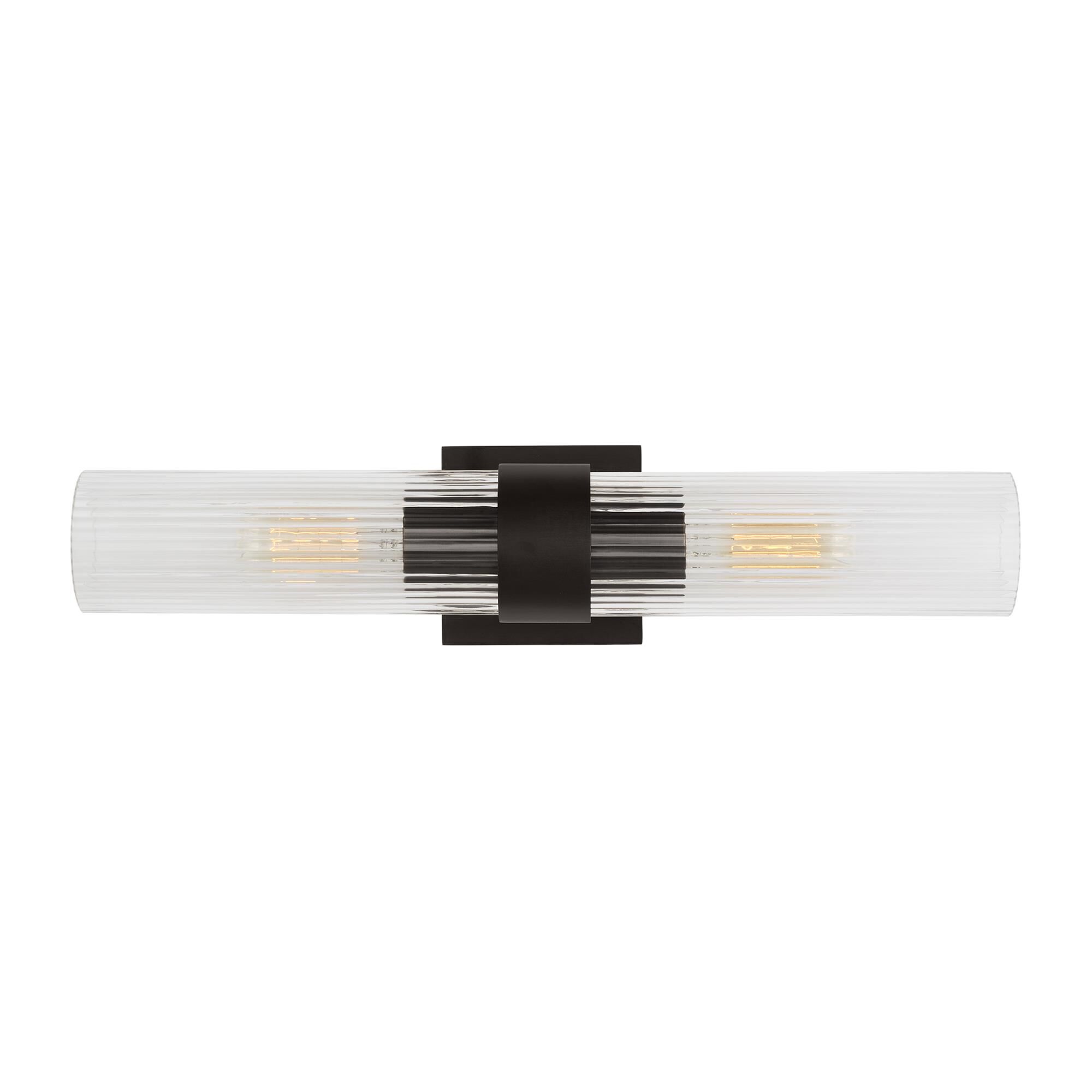Shown in Aged Iron finish and Clear Fluted glass