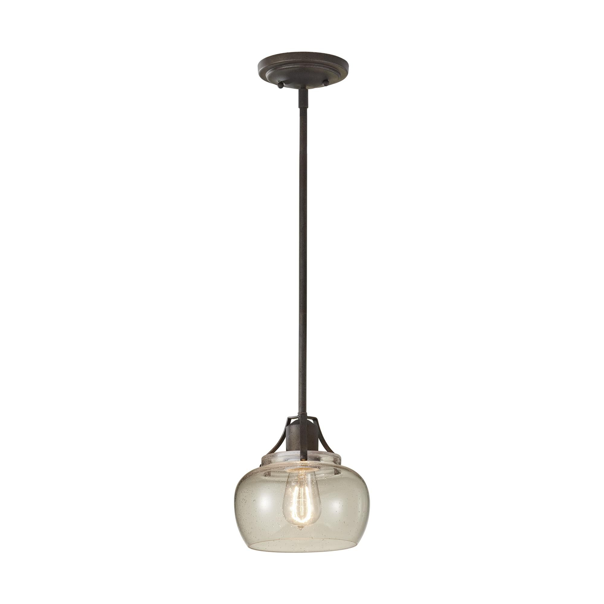 Shown in Rustic Iron finish and Clear Seeded glass