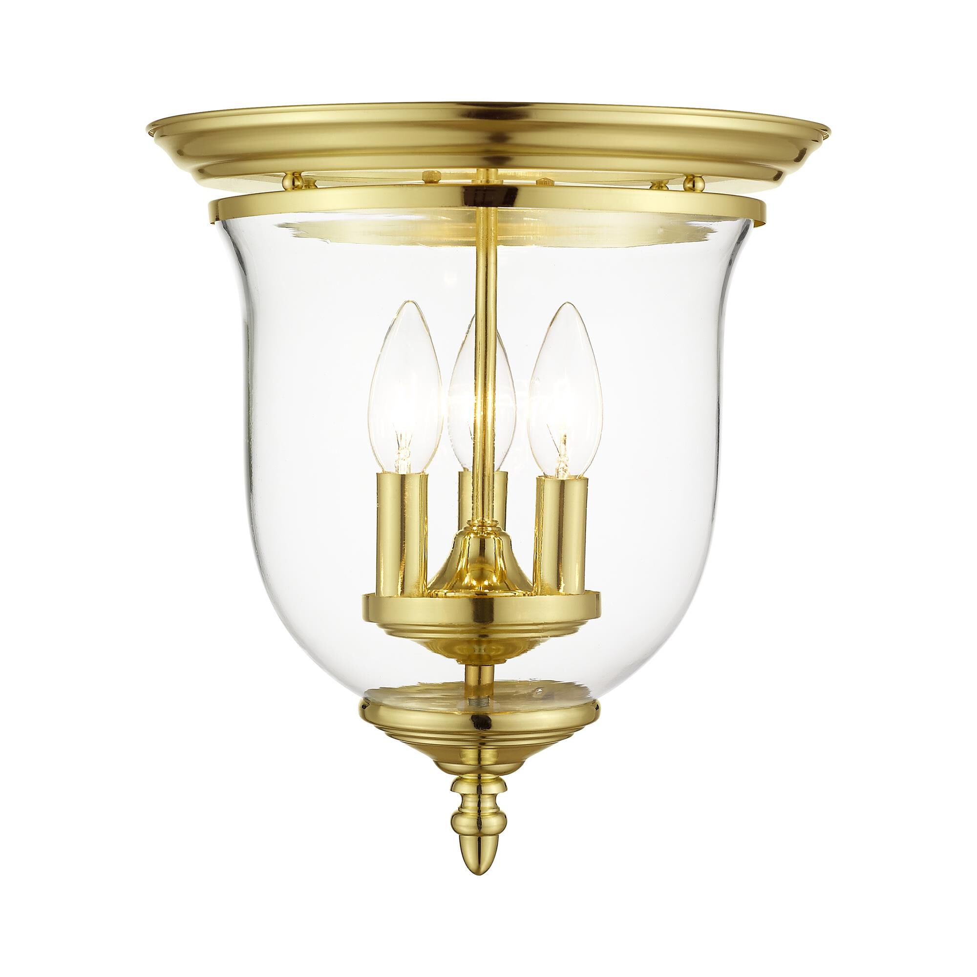 Shown in Polished Brass finish and Hand Blown Clear glass