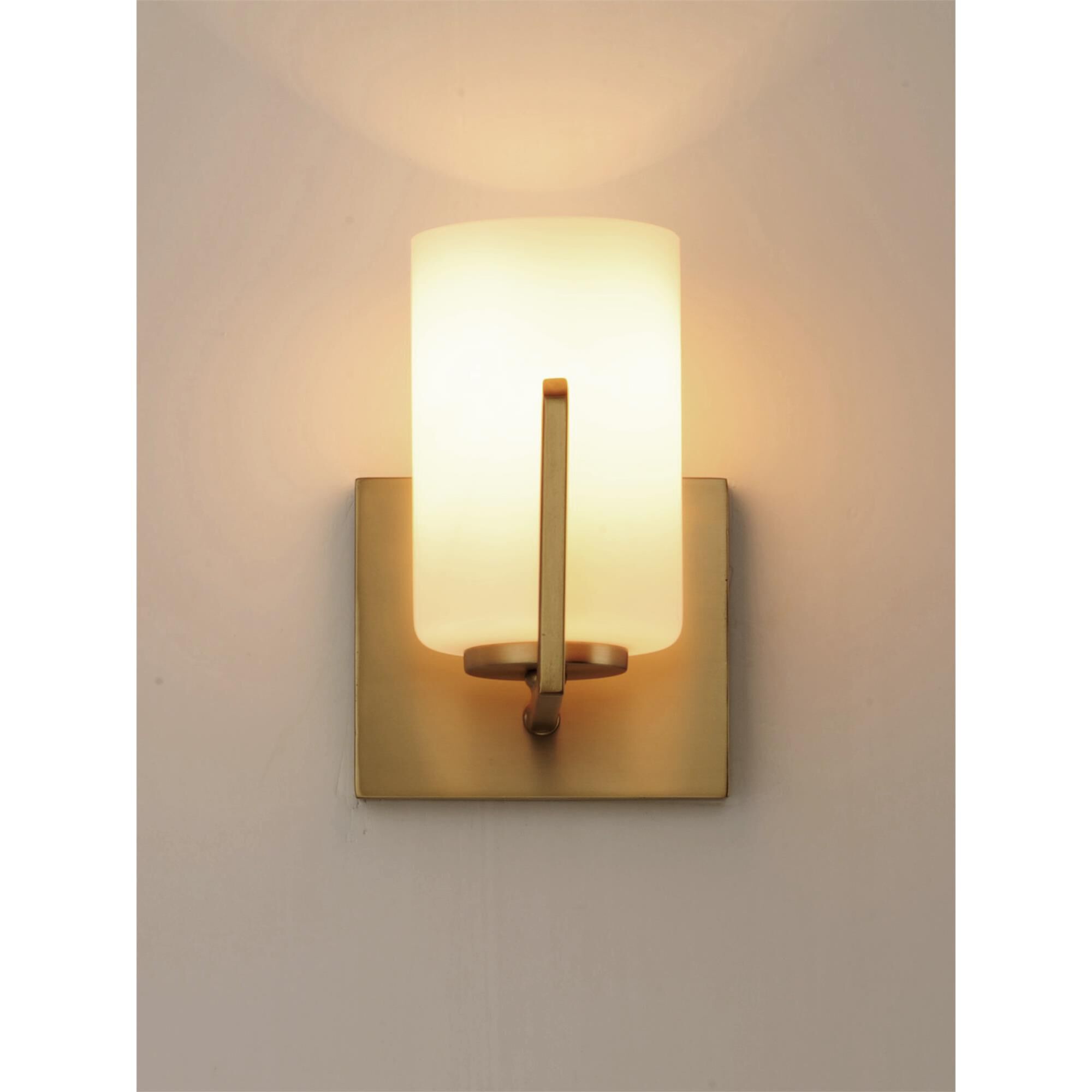 Shown in Satin Brass finish and Satin White glass