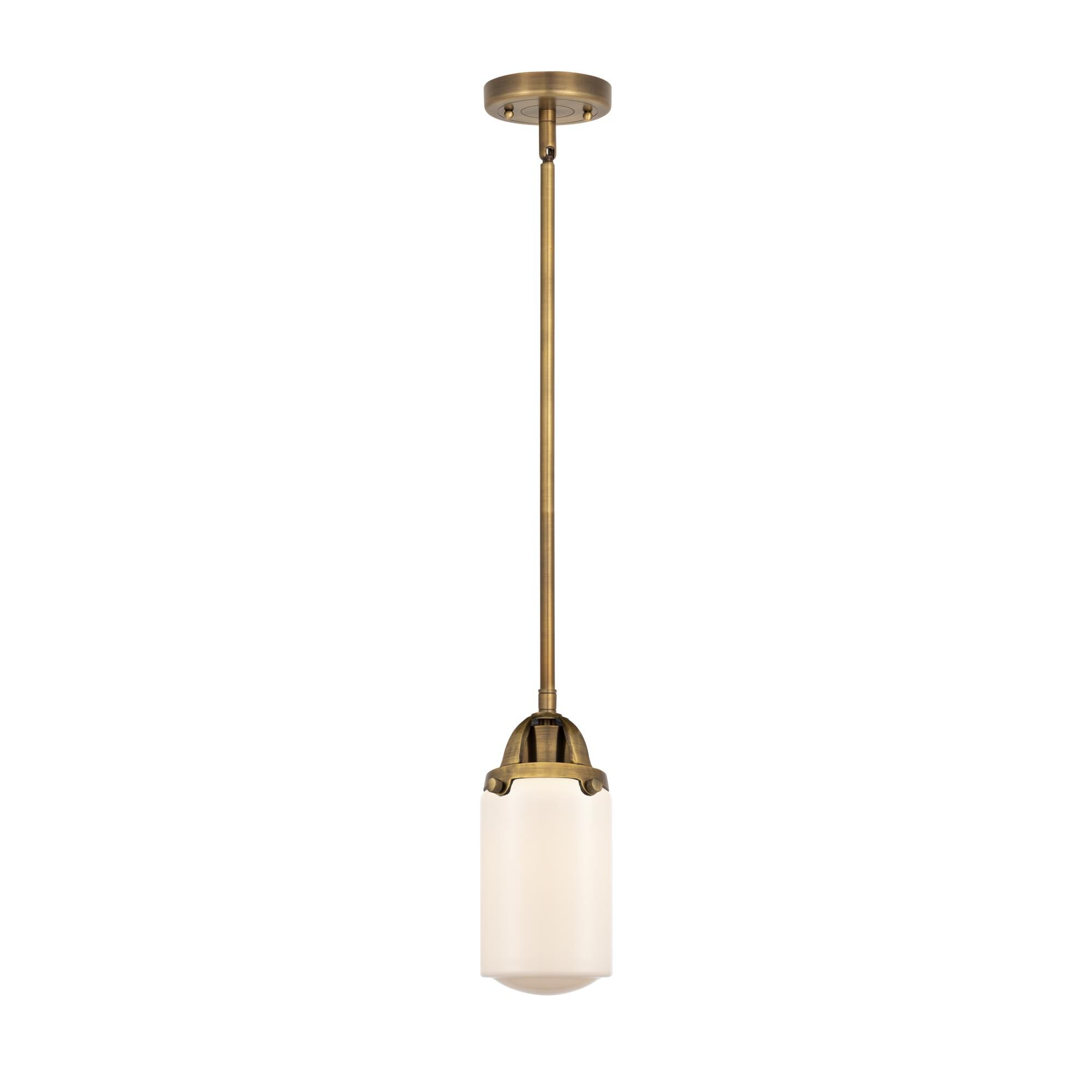 Shown in Brushed Brass finish and Matte White Cased Dover glass and No Shade shade