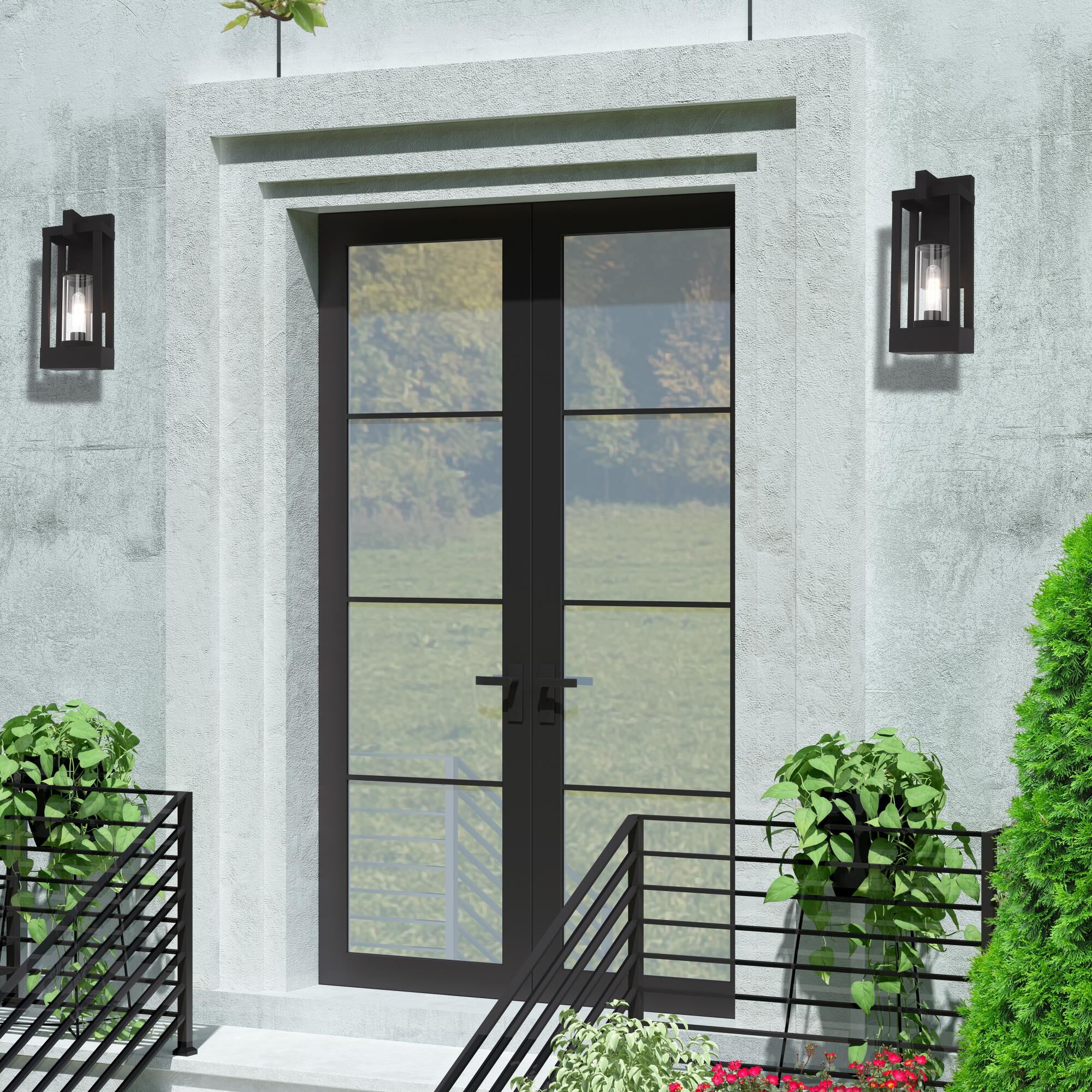 Shown in Black finish and Cylinder Clear glass