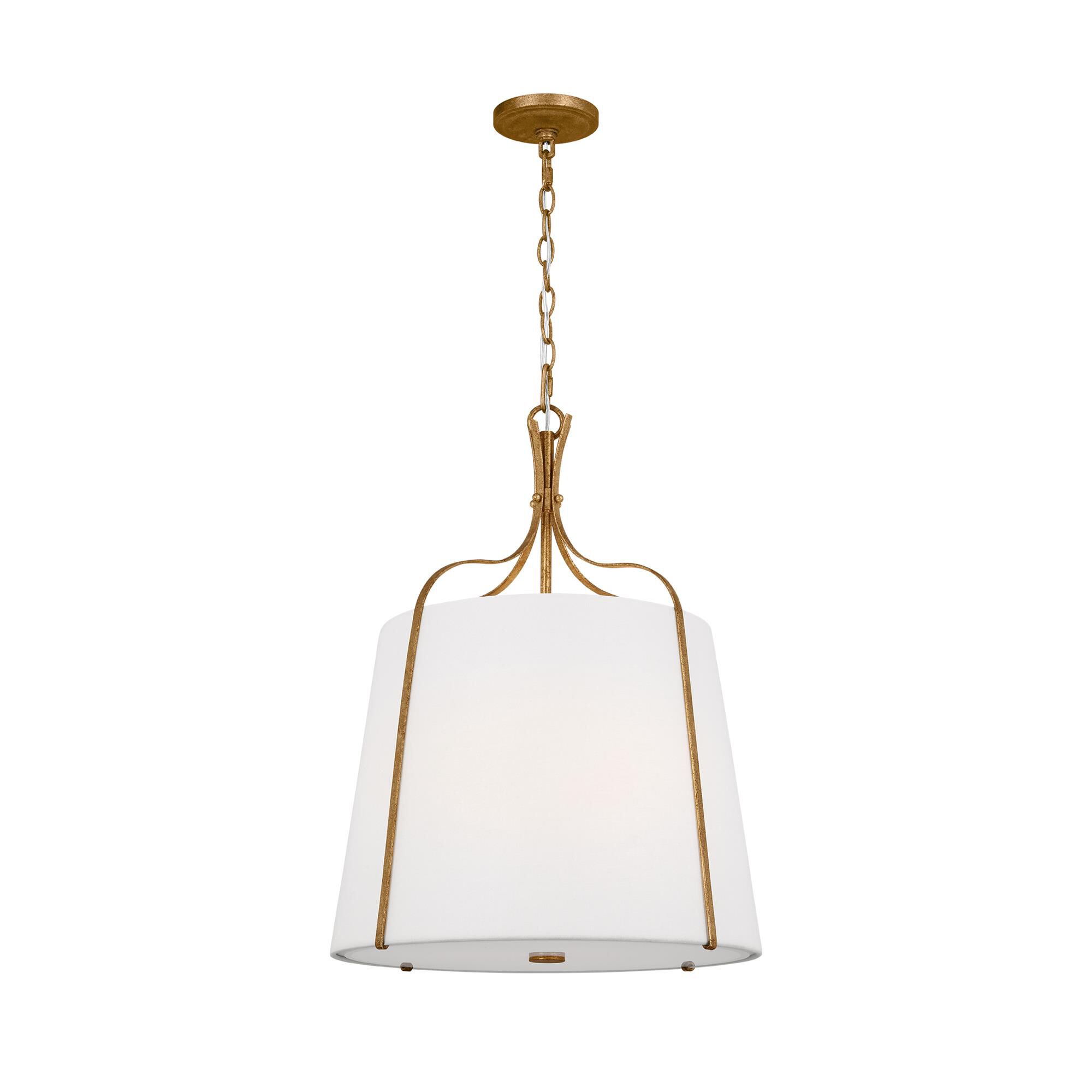 Shown in Antique Gild finish and White LinenLinen shade