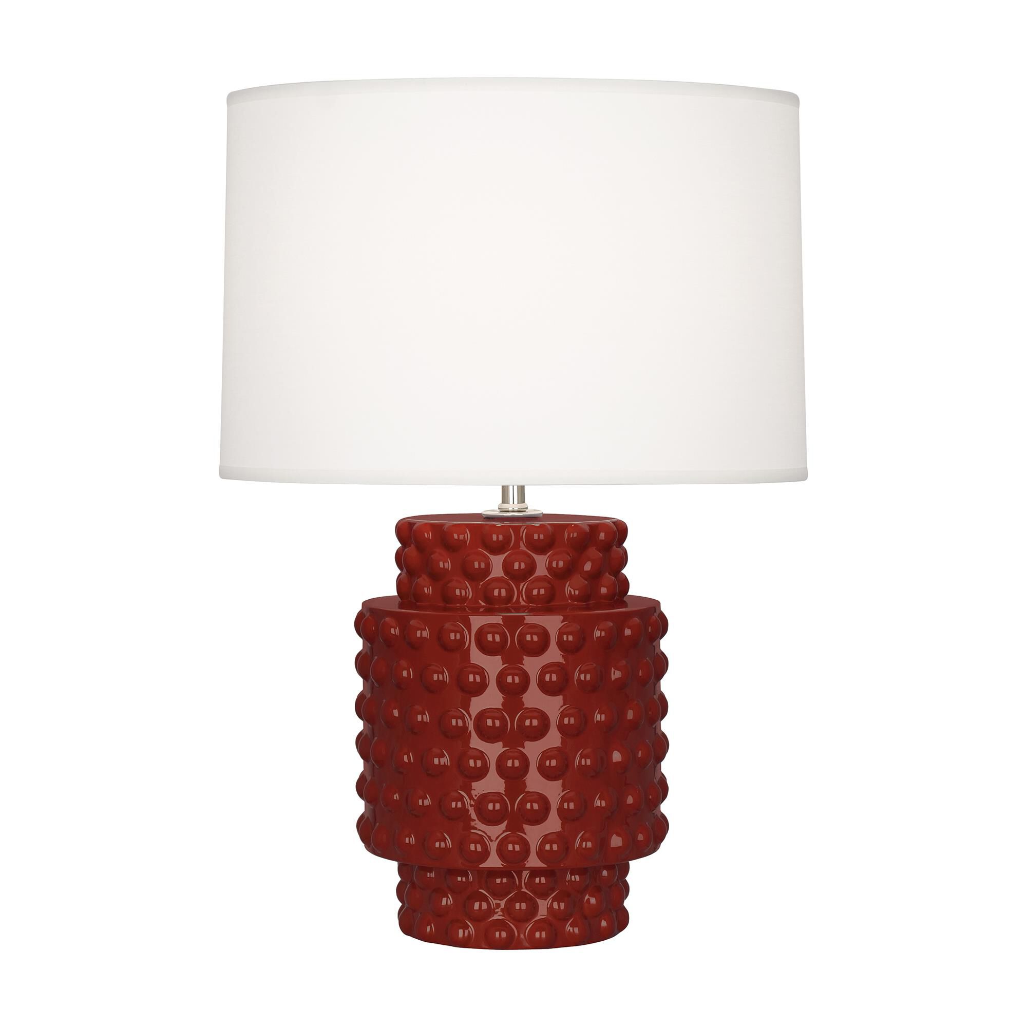 Shown in Oxblood Glazed Textured Ceramic finish and Fondine Fabric shade