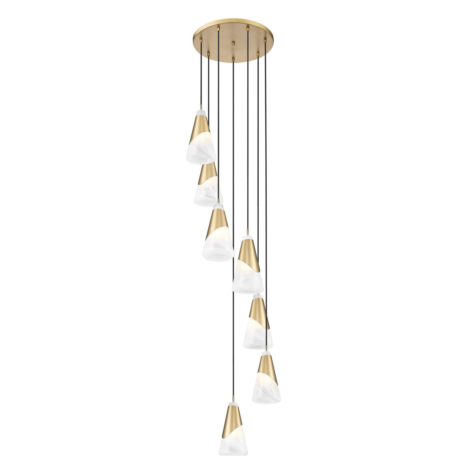 Shown in Modern Gold finish and White Swirl glass and White Swirl shade